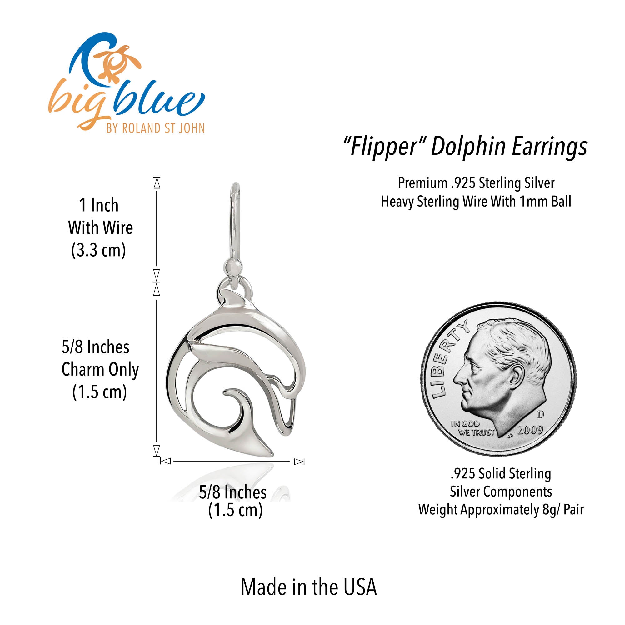 Dolphin Drop Earrings for Women Sterling Silver