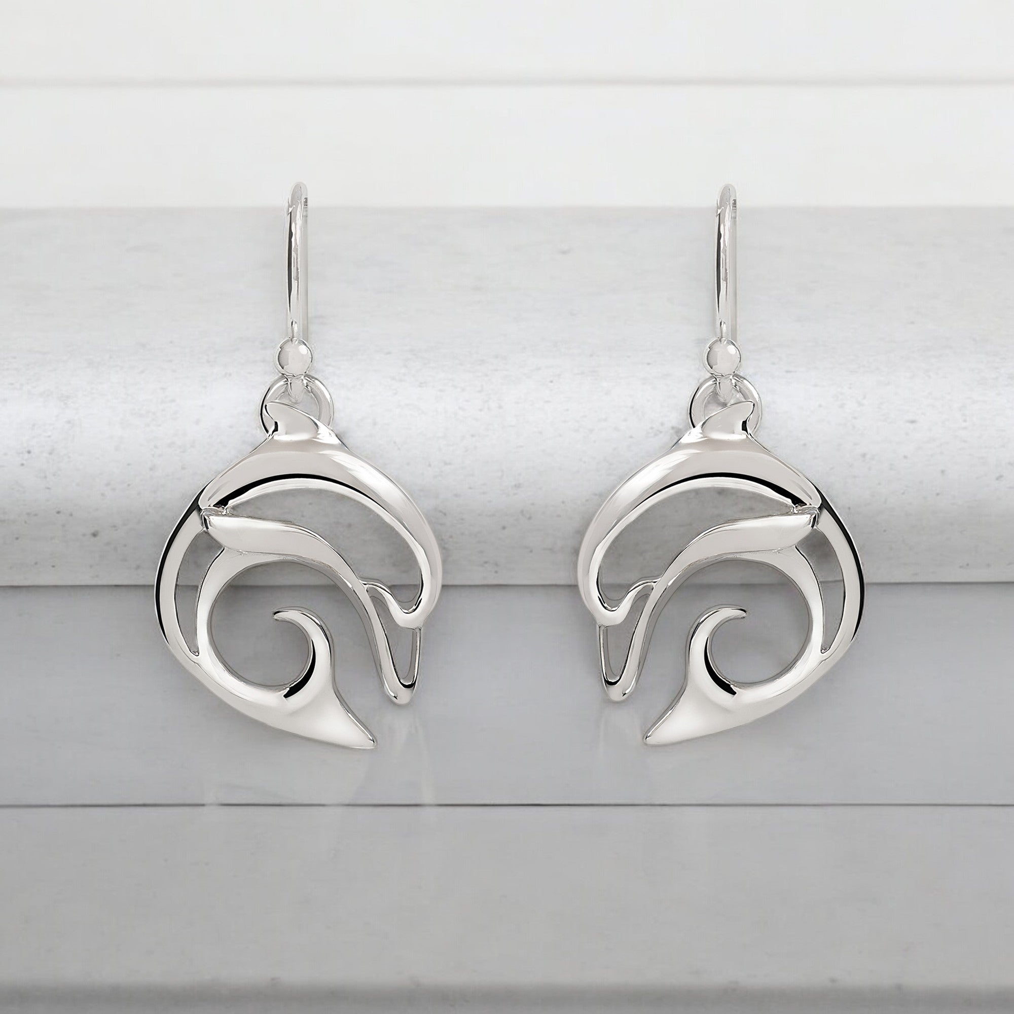 Dolphin Drop Earrings for Women Sterling Silver