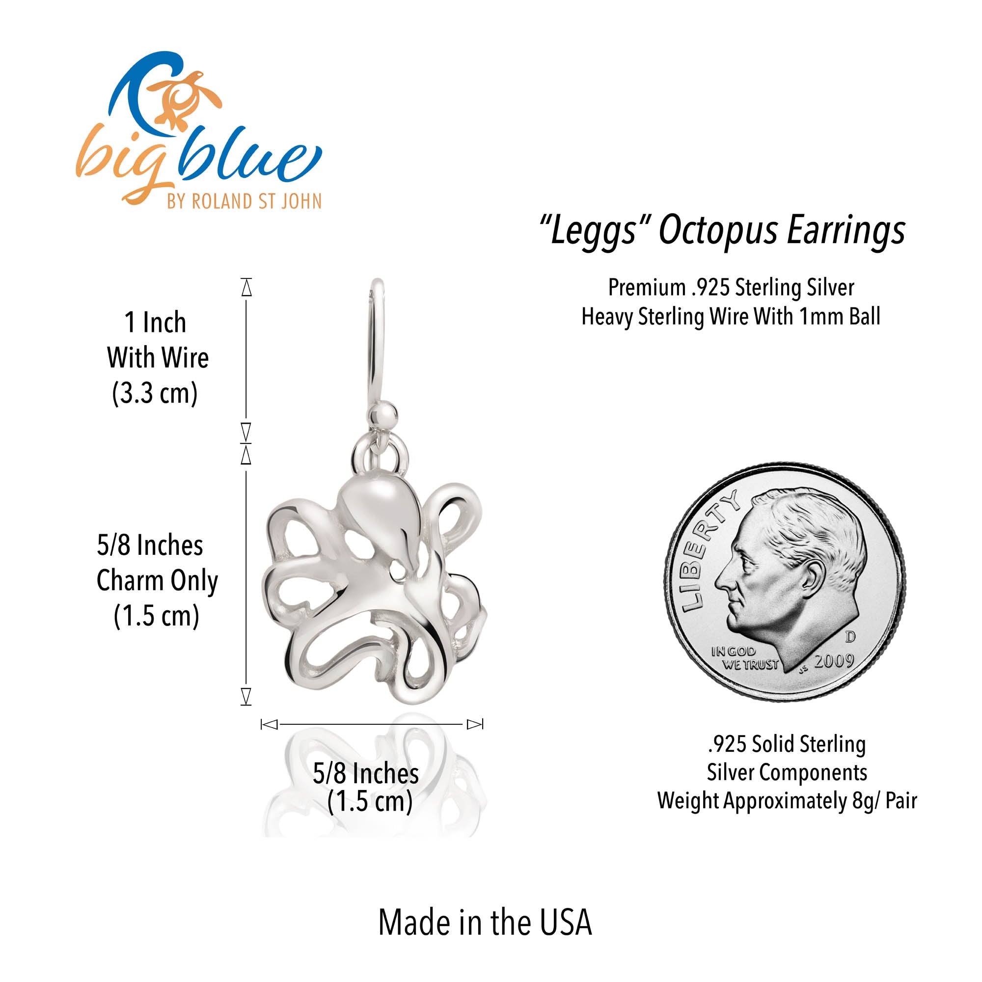 Octopus Earrings Sterling Silver