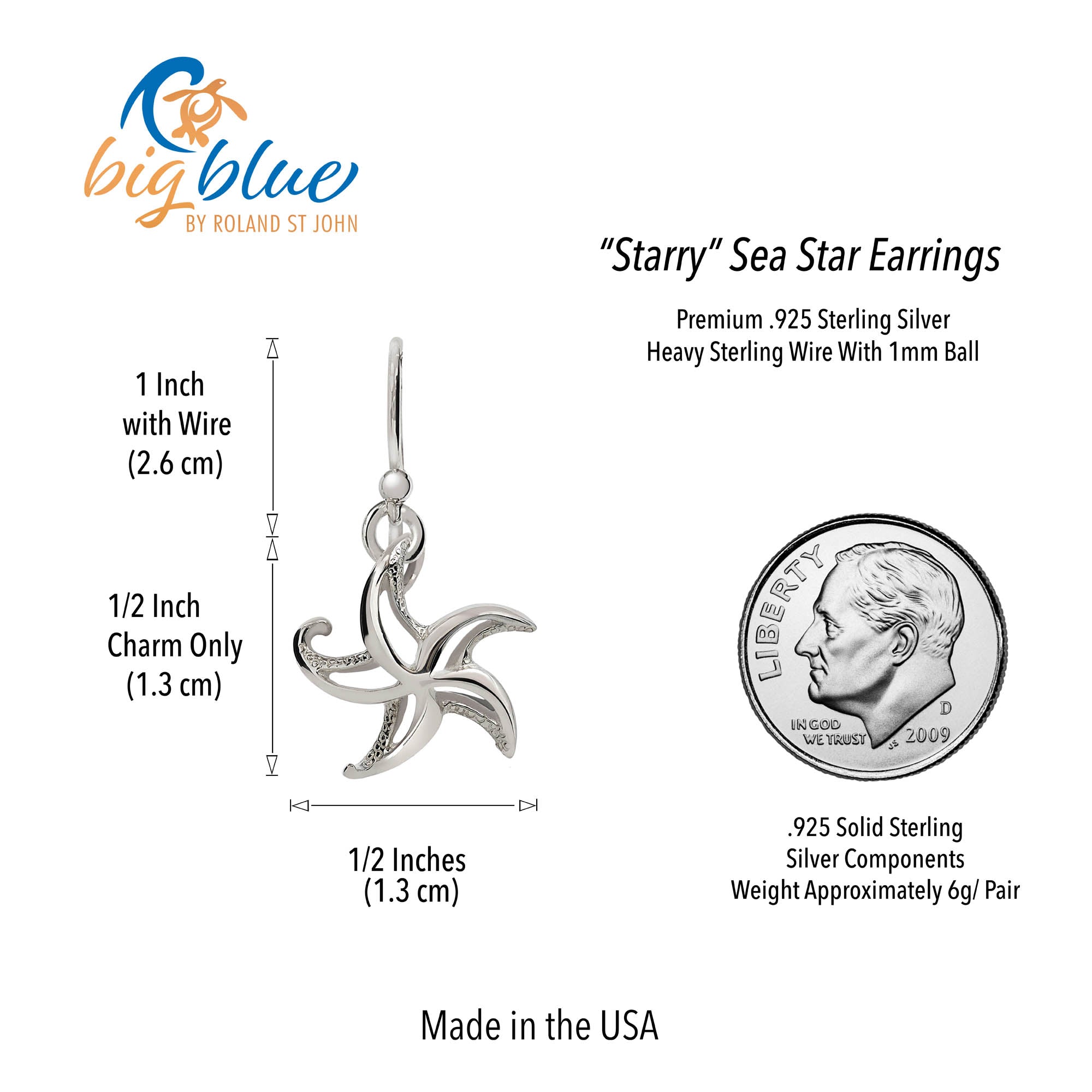 Starfish Drop Earrings Sterling Silver