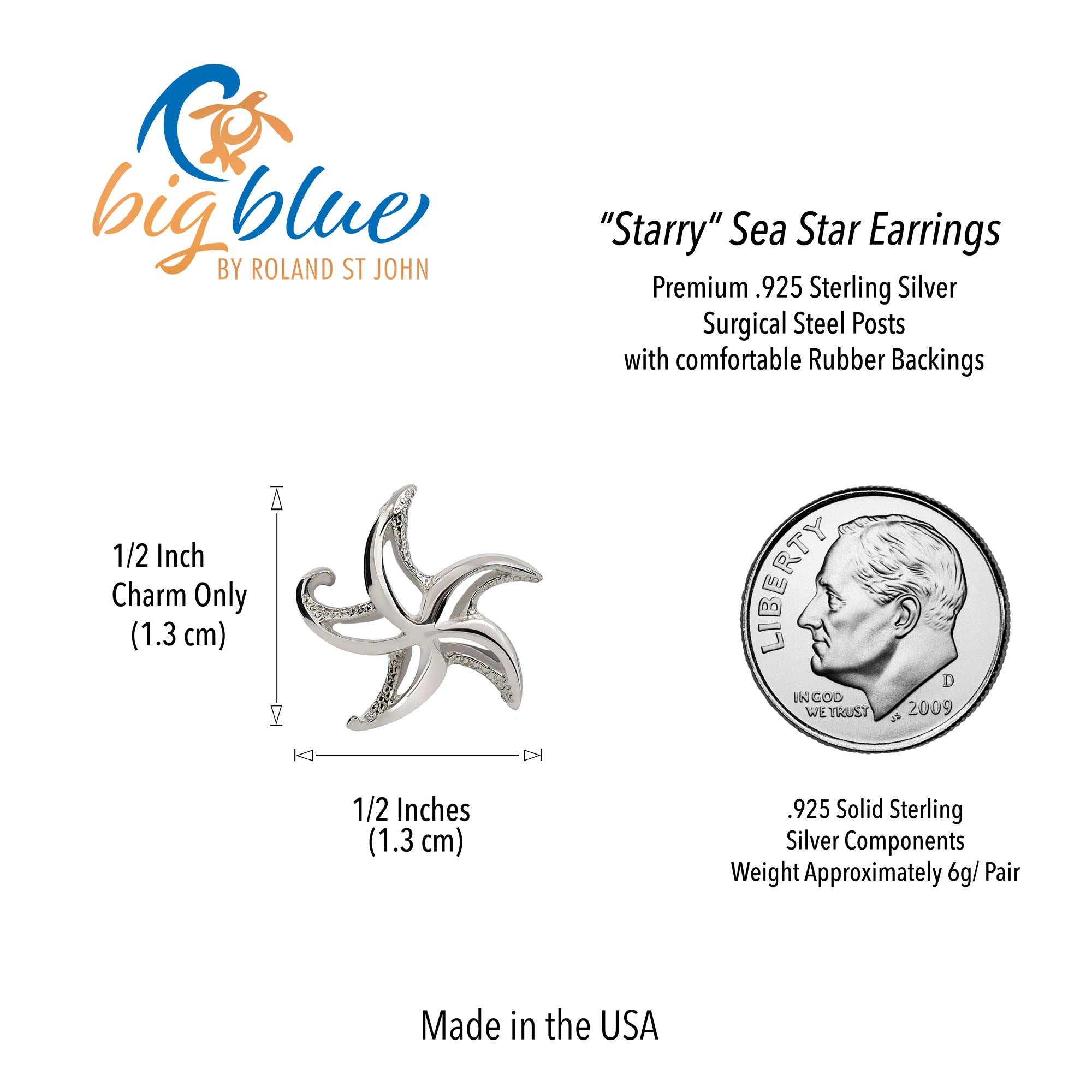 Starfish Post Earrings Sterling Silver