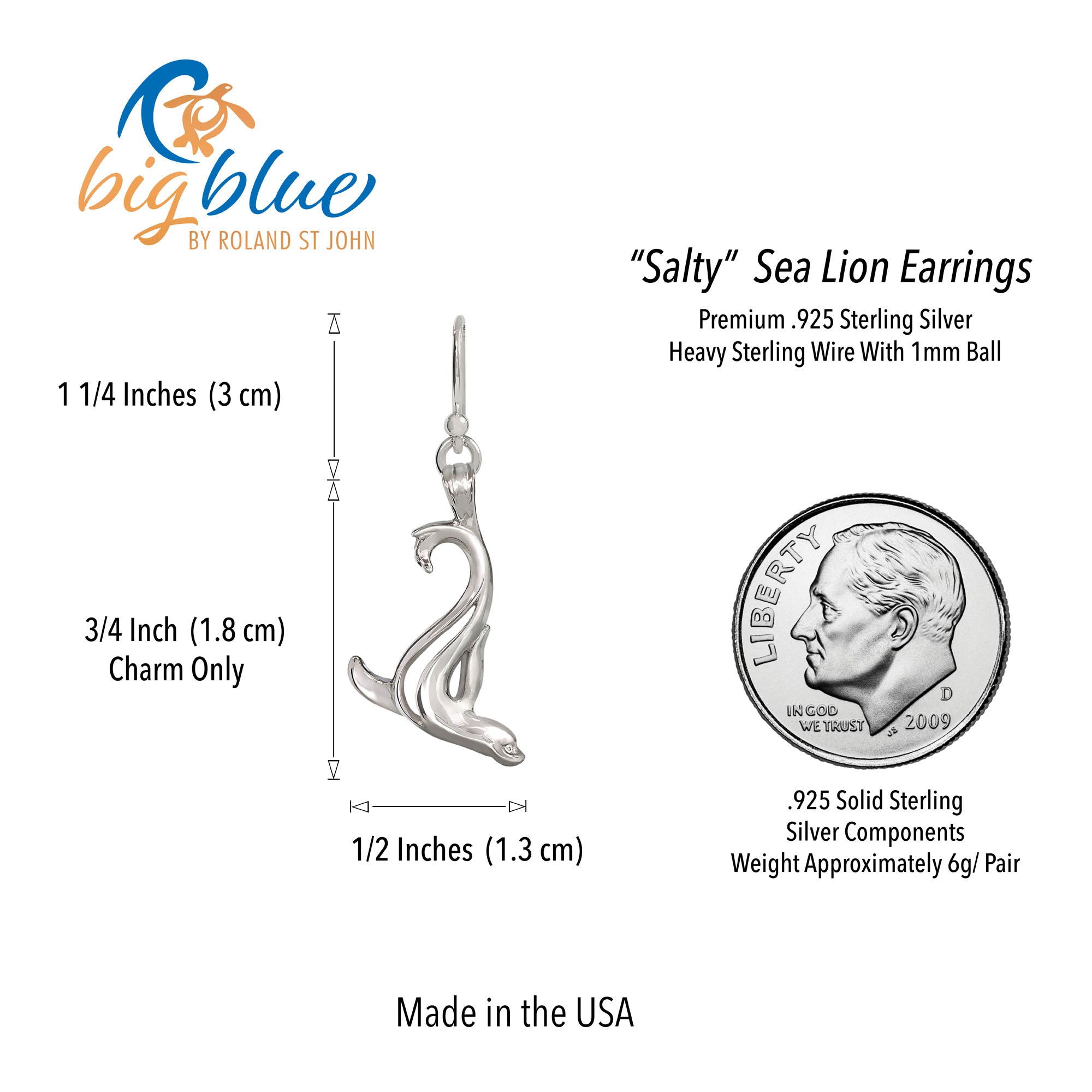 Sea Lion Earrings Sterling Silver
