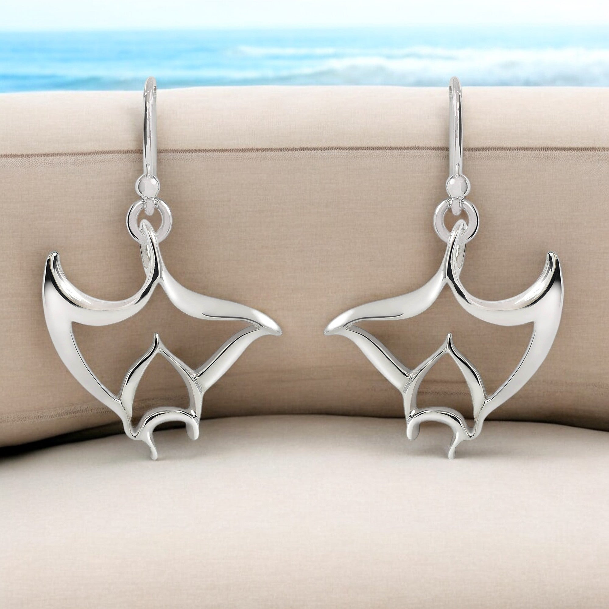 Stingray Drop Earrings Sterling Silver- Manta Ray Dangle Earrings, Stingray Charm Earrings, Manta Ray Dangle Earrings Sterling Silver