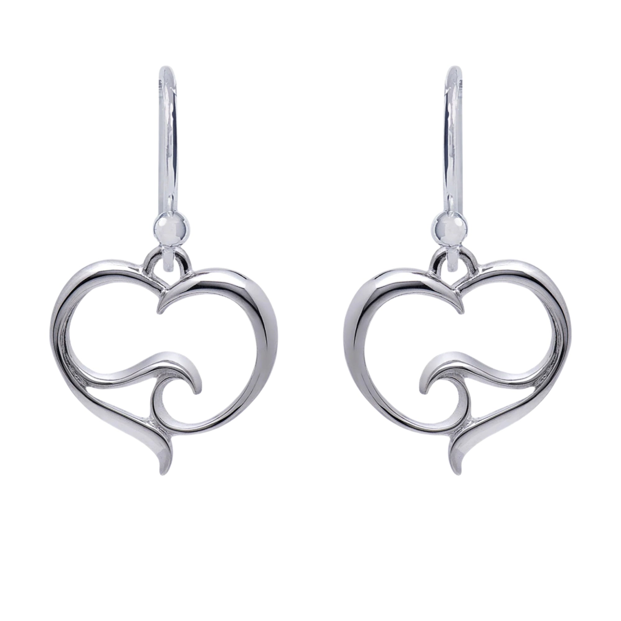 Ocean Wave Heart Drop Earrings Sterling Silver