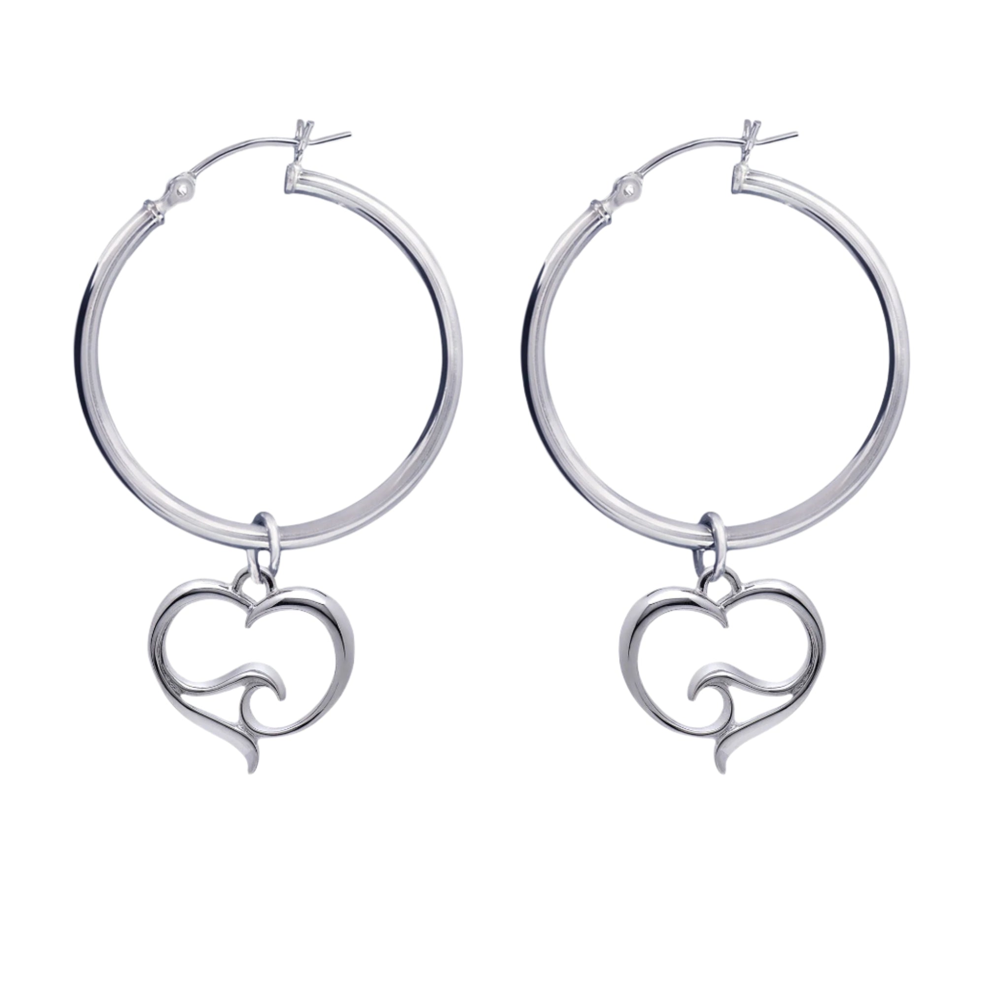 Ocean Wave Heart Hoop Earrings Sterling Silver