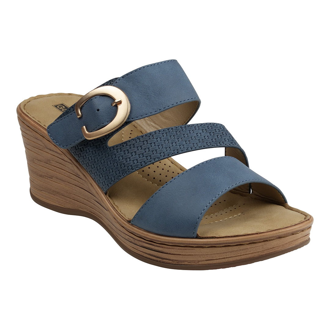 GC Shoes Women's Odalis Blue Wedge Sandals with Buckle