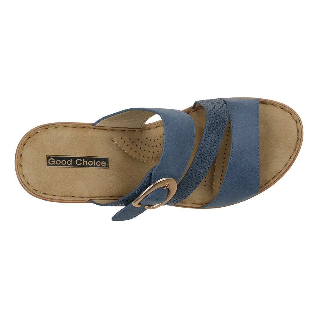 GC Shoes Women's Odalis Blue Wedge Sandals with Buckle