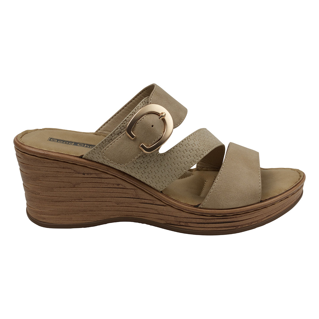 GC Shoes Women's Odalis Natural Wedge Sandals with Buckle
