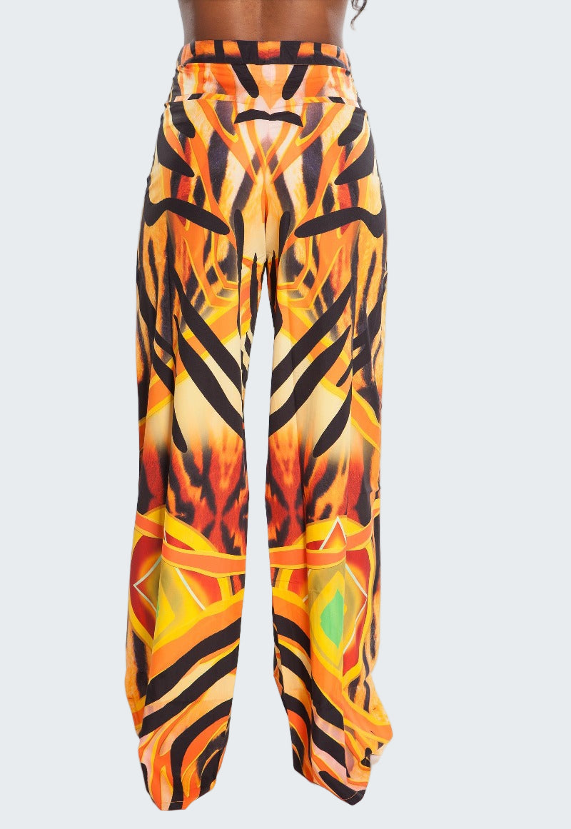 Colorful patterned pants on a white background