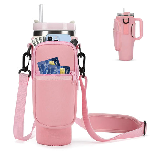 Water Bottle Carrier Bag for Tumblers with Phone Pocket