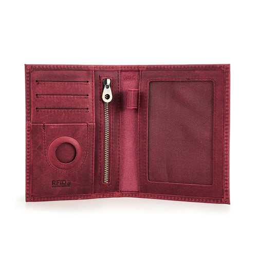 Genuine Cow Leather Passport Holder Travel Wallet with Airtag Case