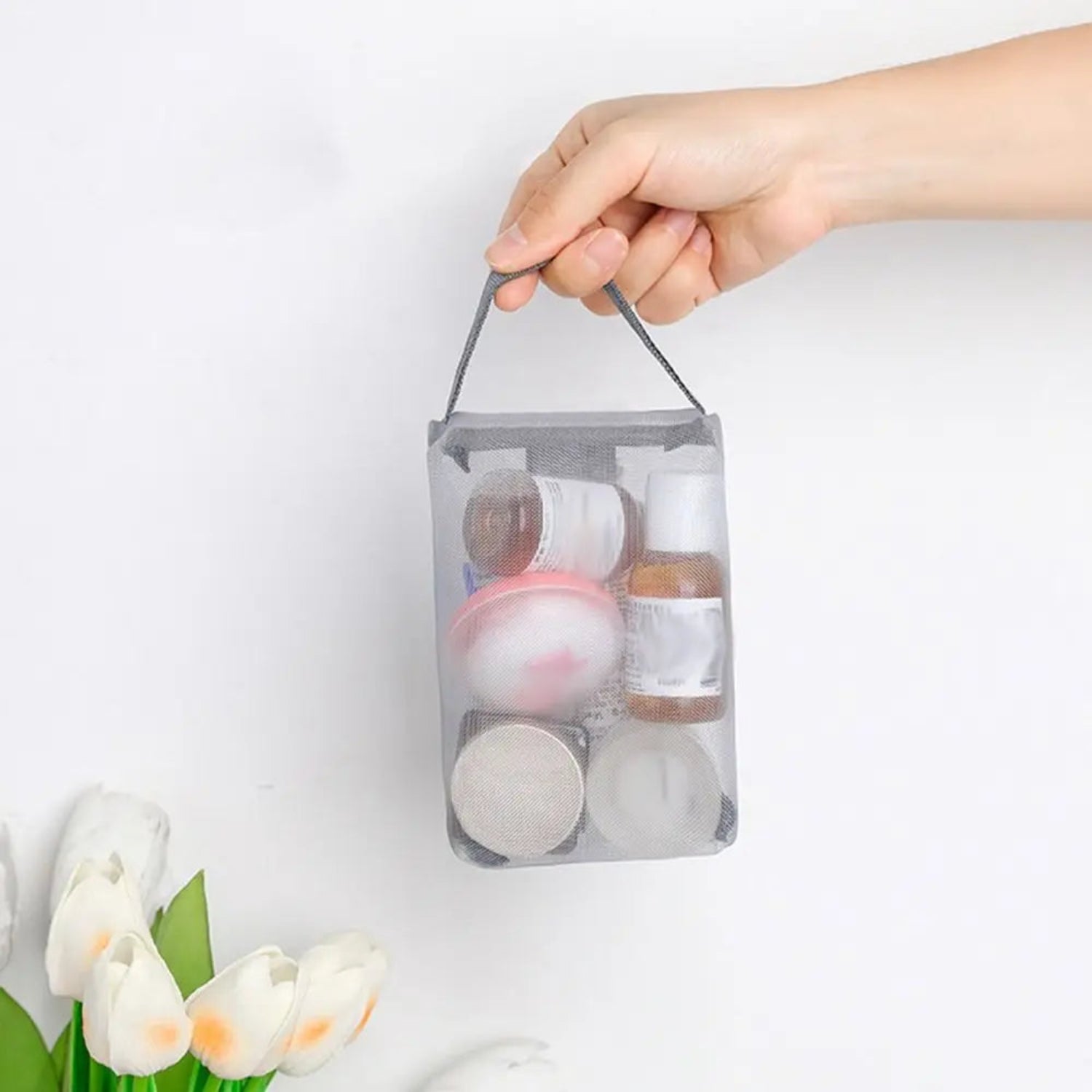 Mesh Transparent Cosmetic Bag Skin Care Storage Bag Handbag Portable