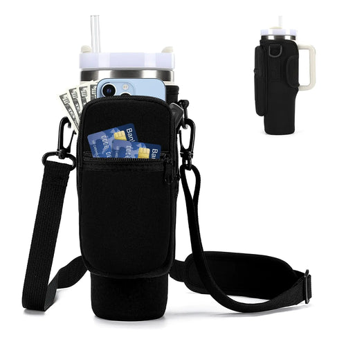 Water Bottle Carrier Bag for Tumblers with Phone Pocket