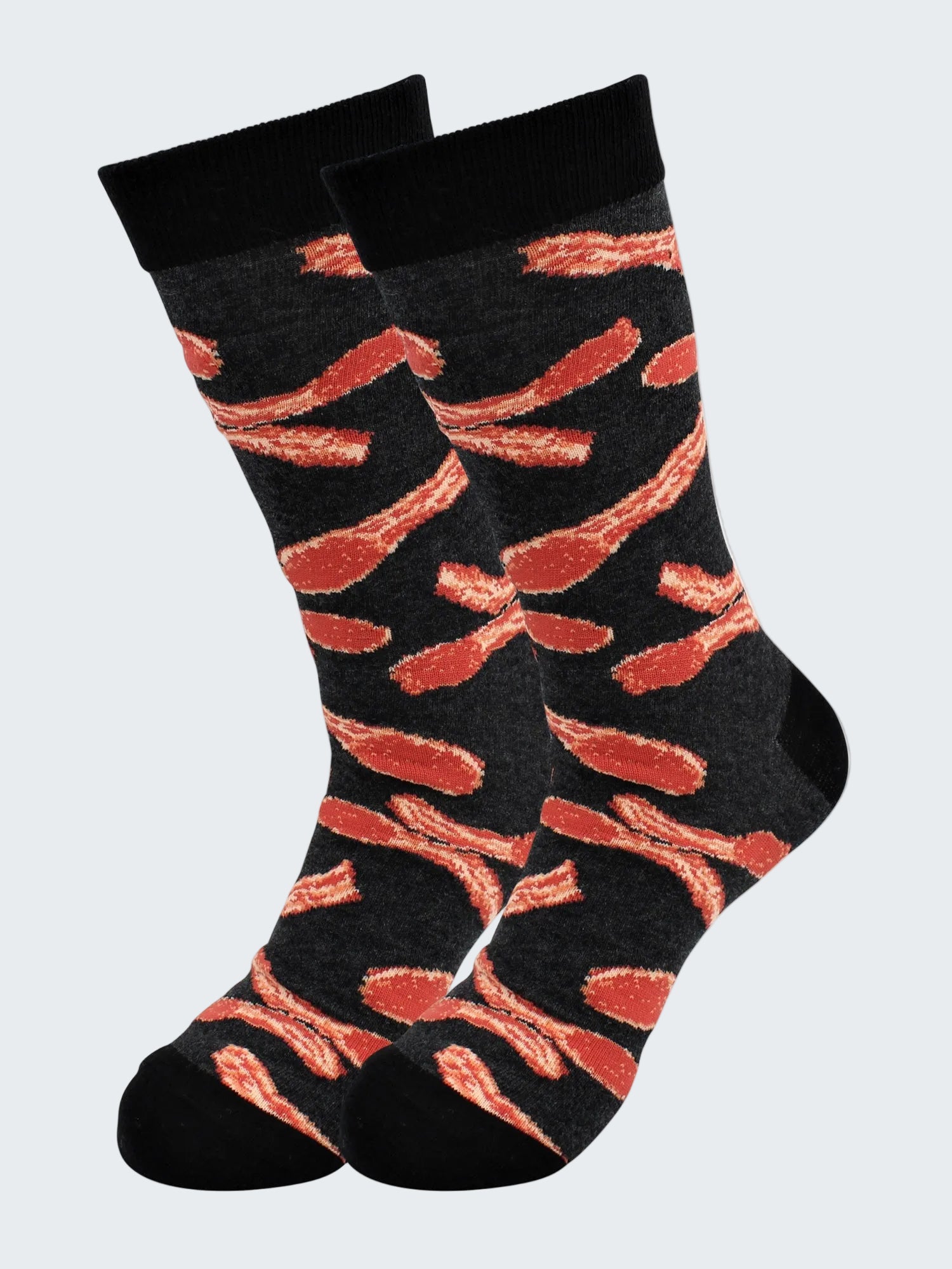 Black socks with red abstract pattern on a white background