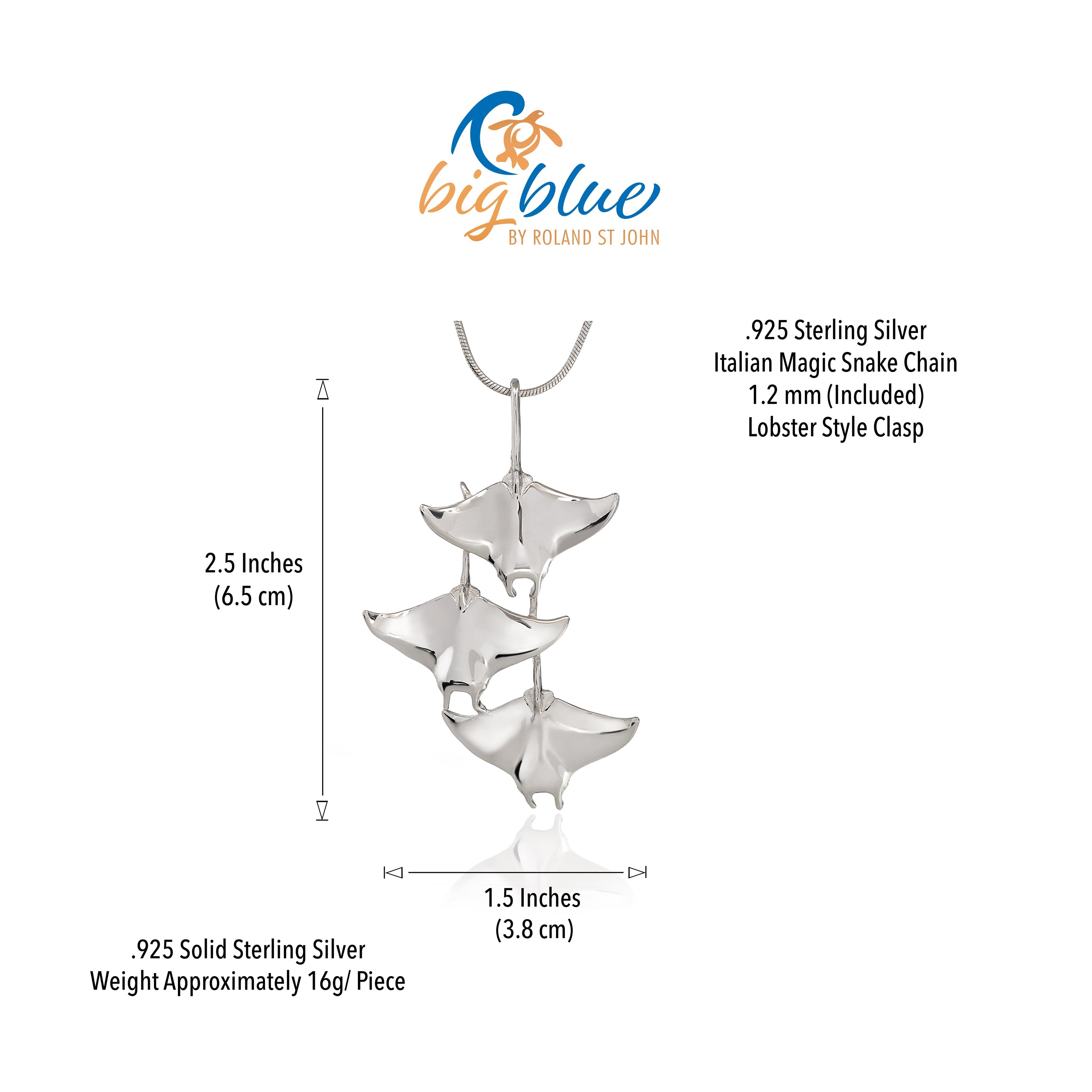 Stingray Necklace Sterling Silver Snake Chain