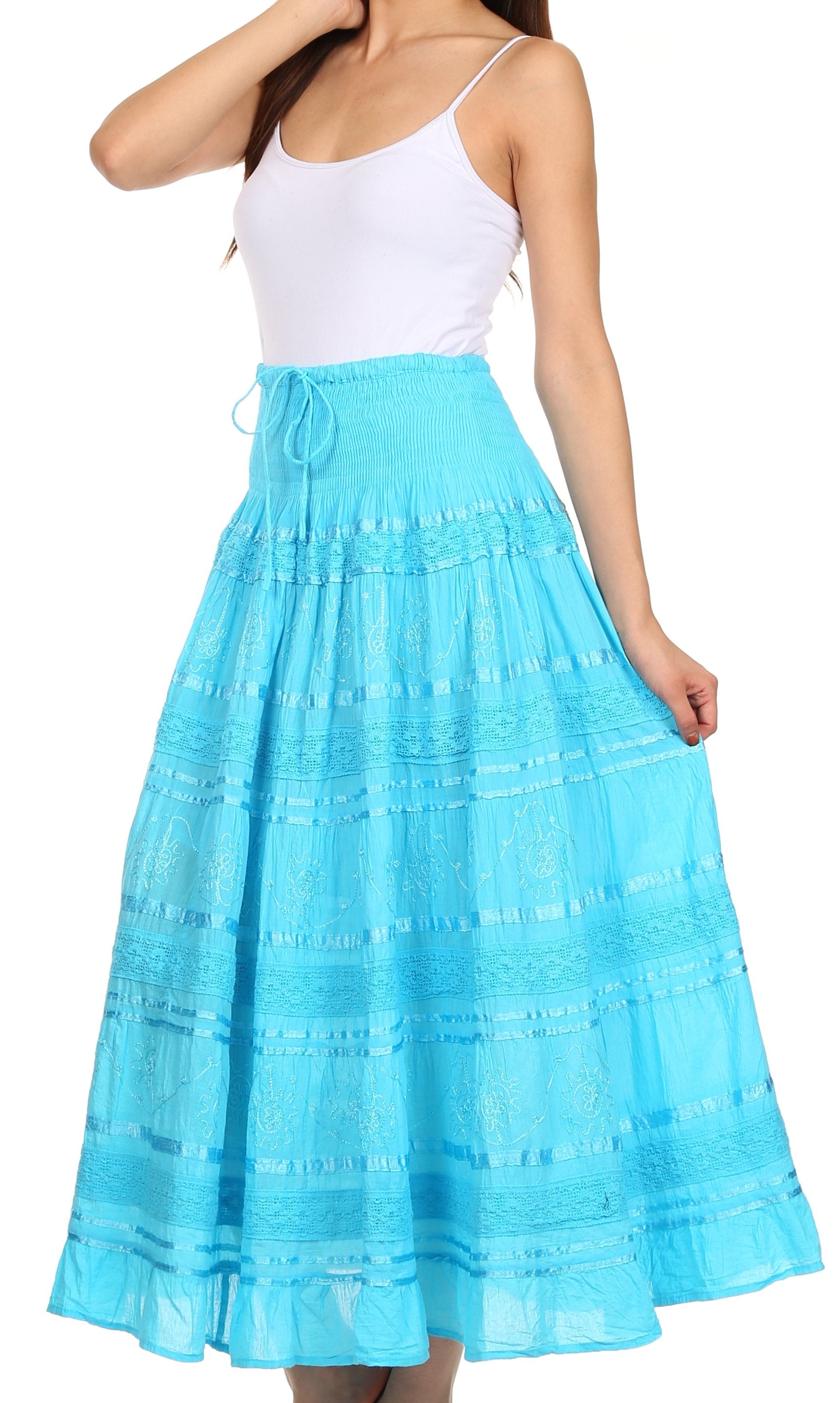 Sakkas - Lace and Ribbon Peasant Boho Skirt