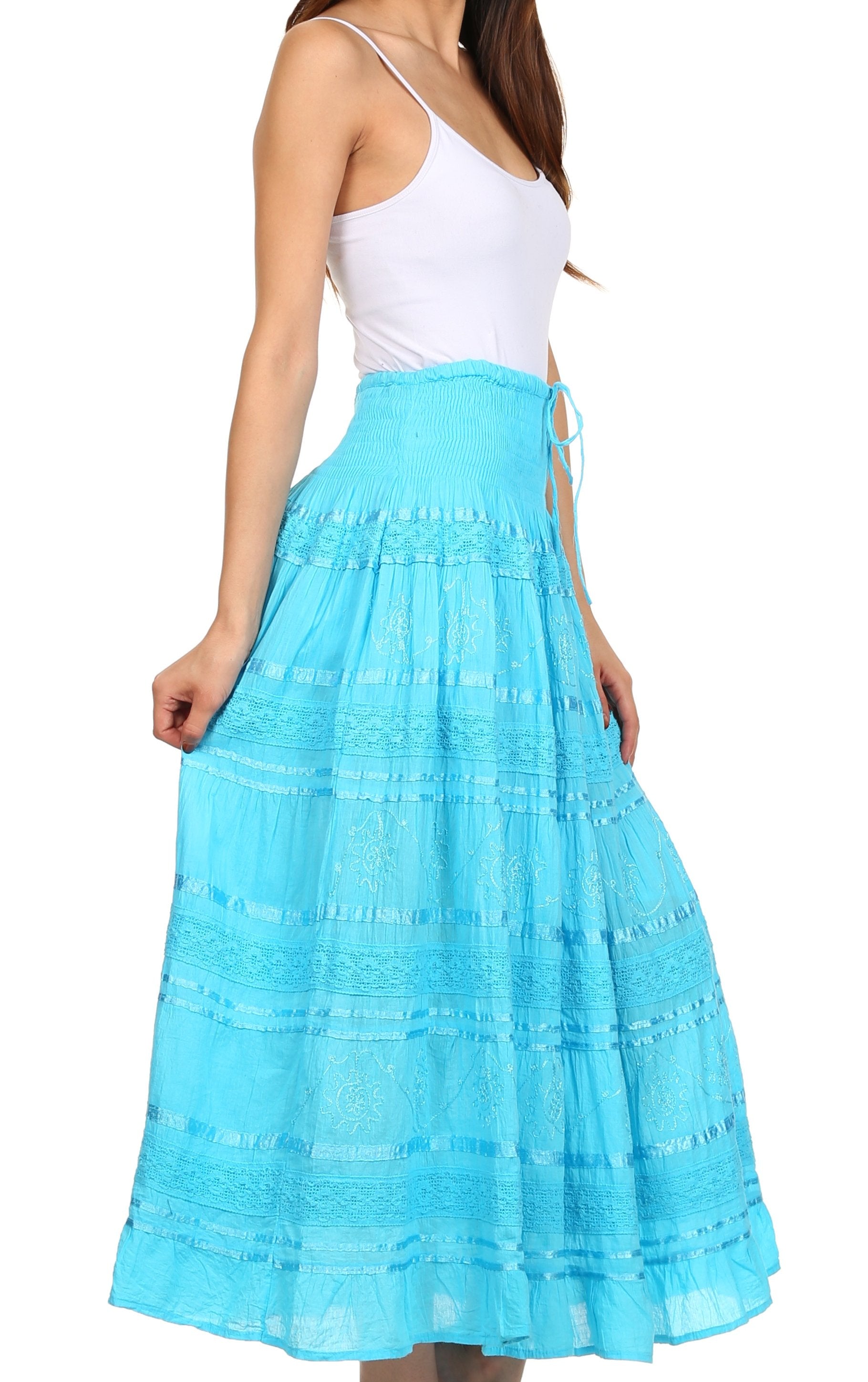 Sakkas - Lace and Ribbon Peasant Boho Skirt