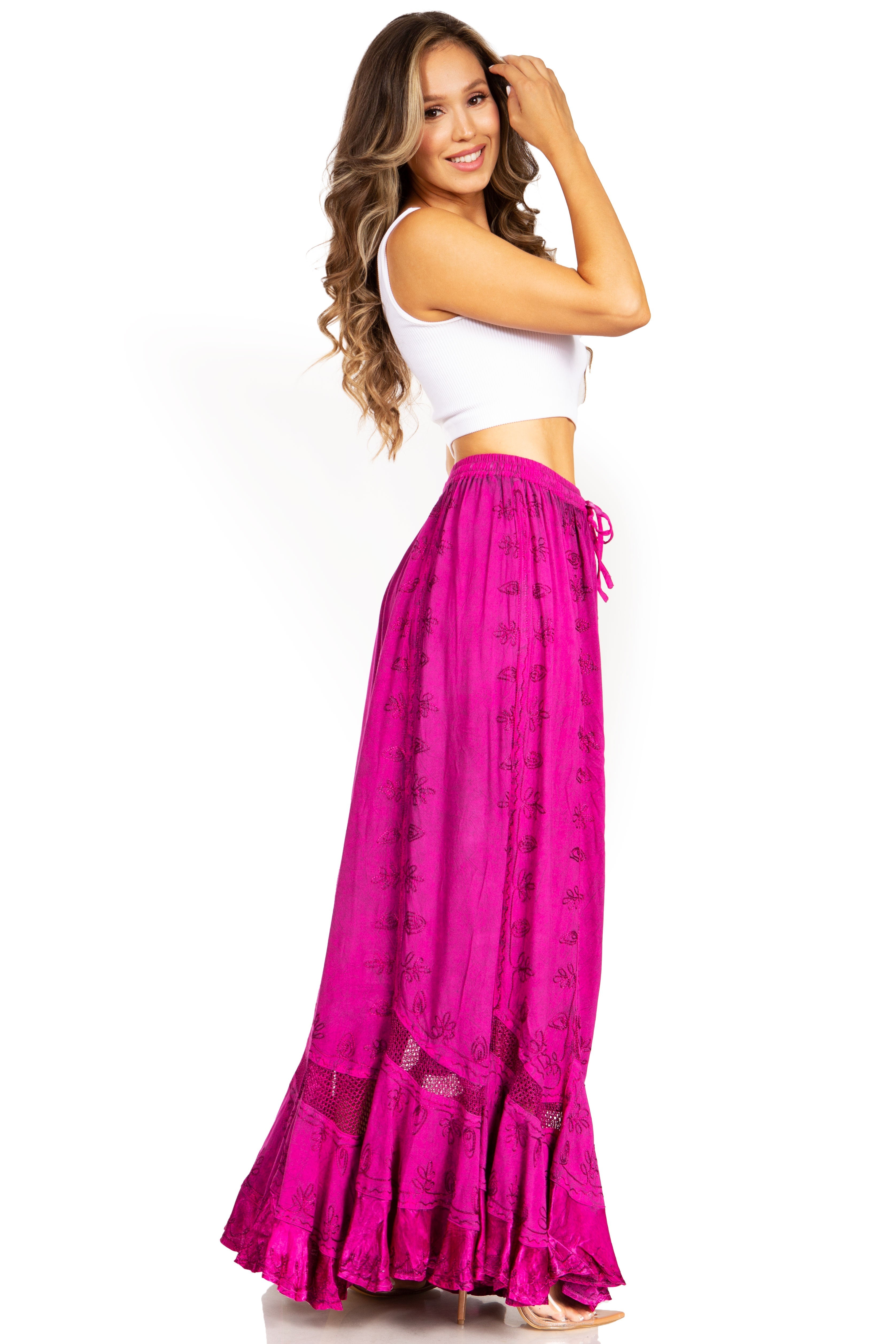 Sakkas - Ivy Second Women's Maxi Boho Elastic Waist Skirt