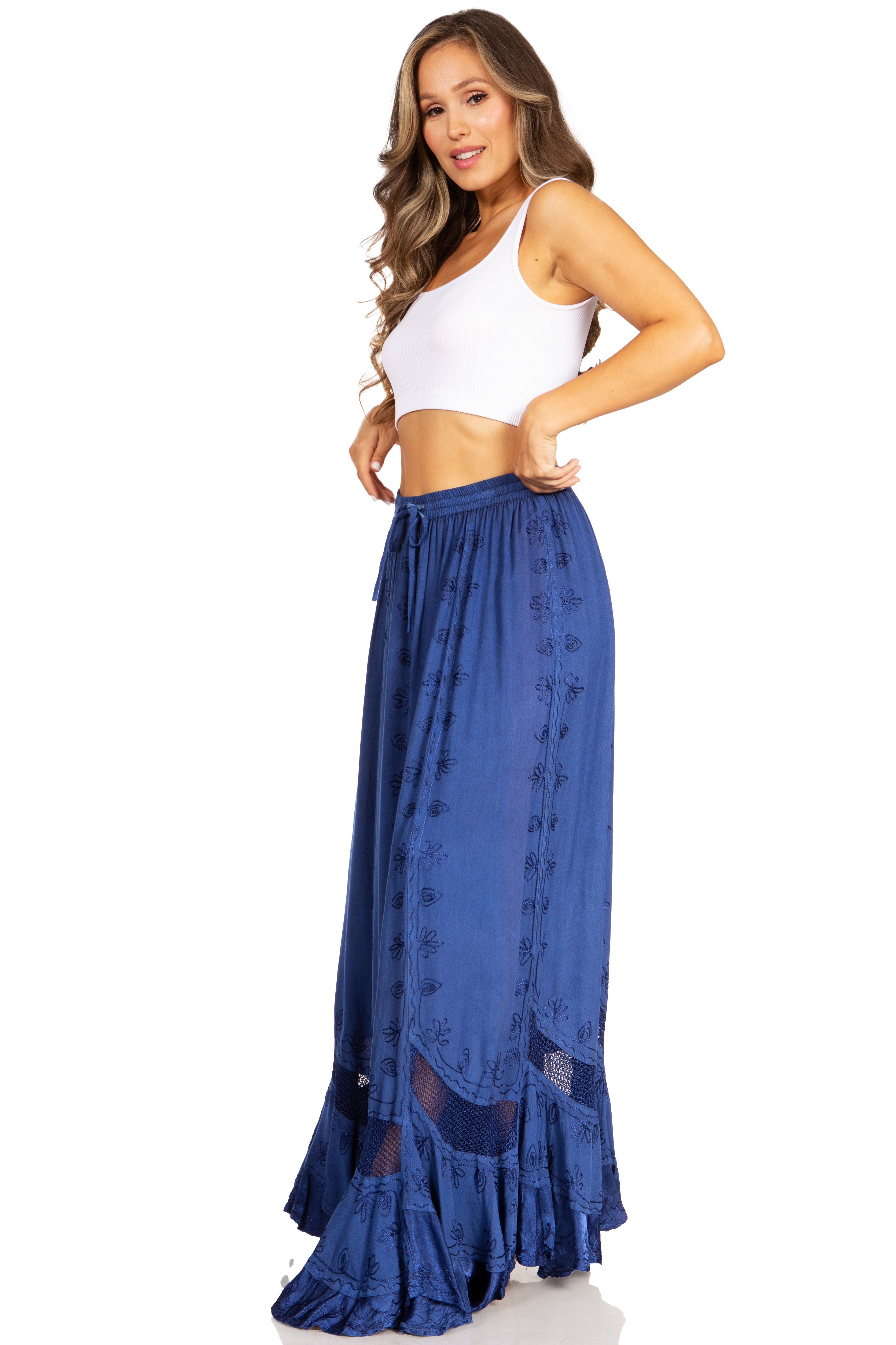 Sakkas - Ivy Second Women's Maxi Boho Elastic Waist Skirt