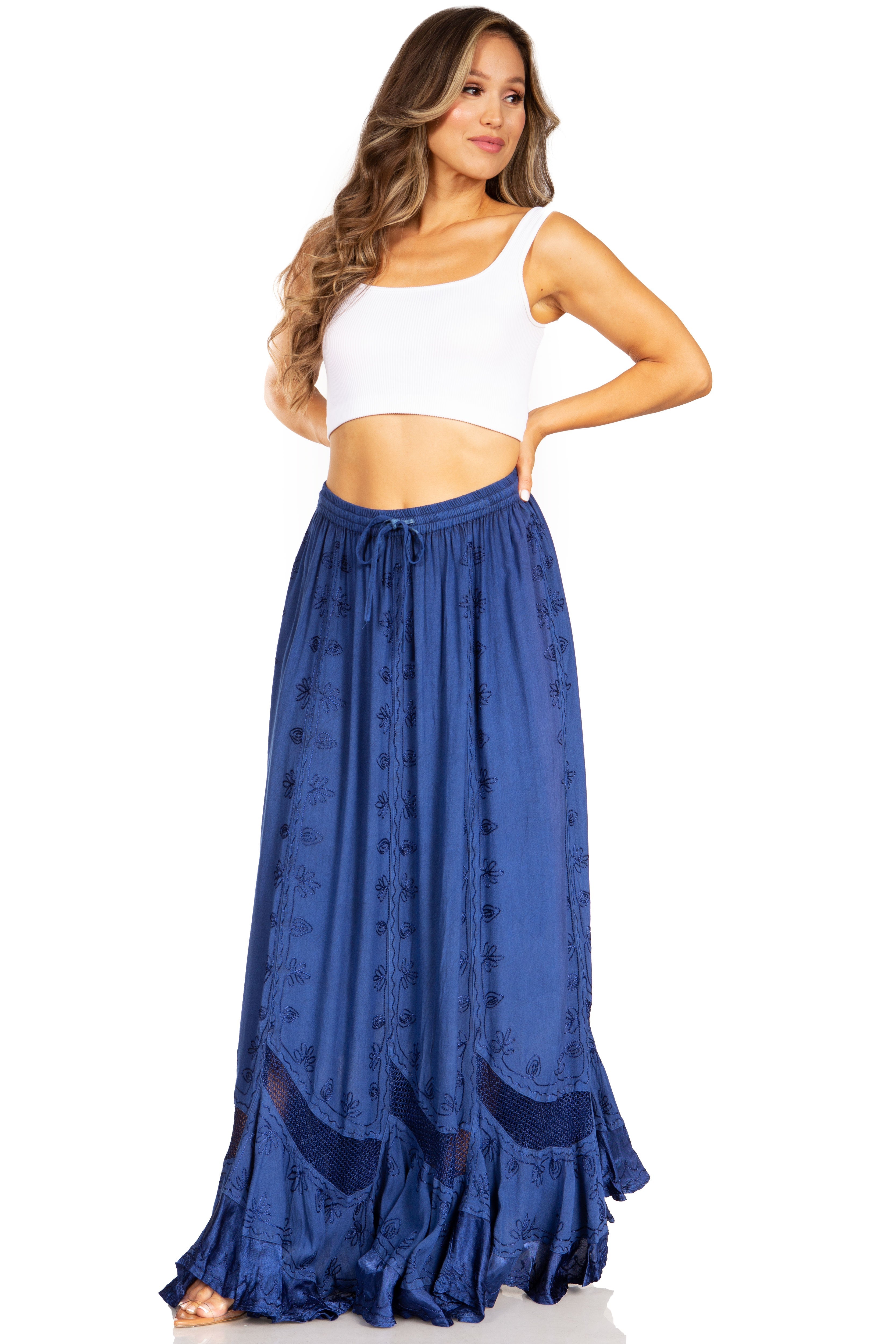 Sakkas - Ivy Second Women's Maxi Boho Elastic Waist Skirt