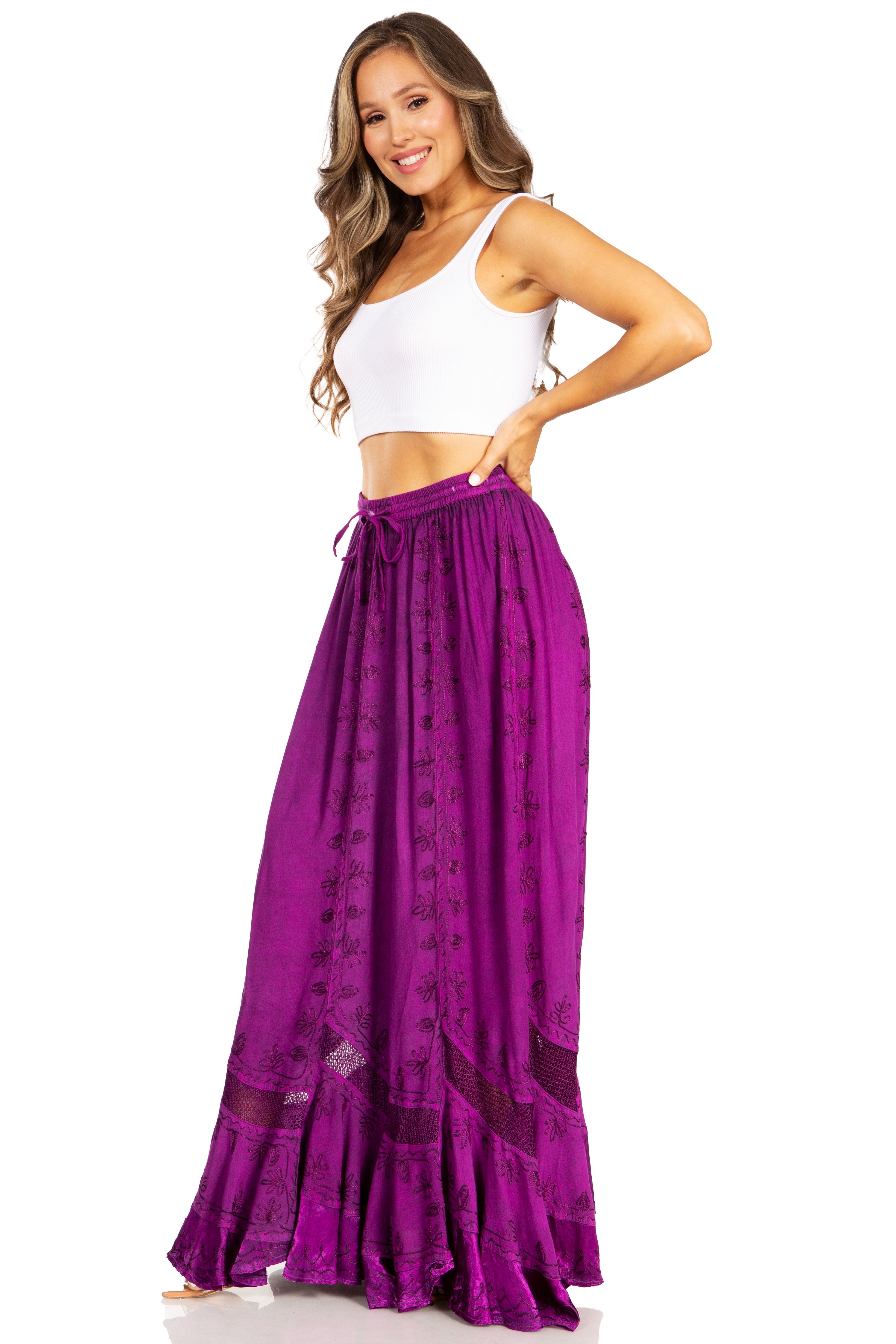 Sakkas - Ivy Second Women's Maxi Boho Elastic Waist Skirt