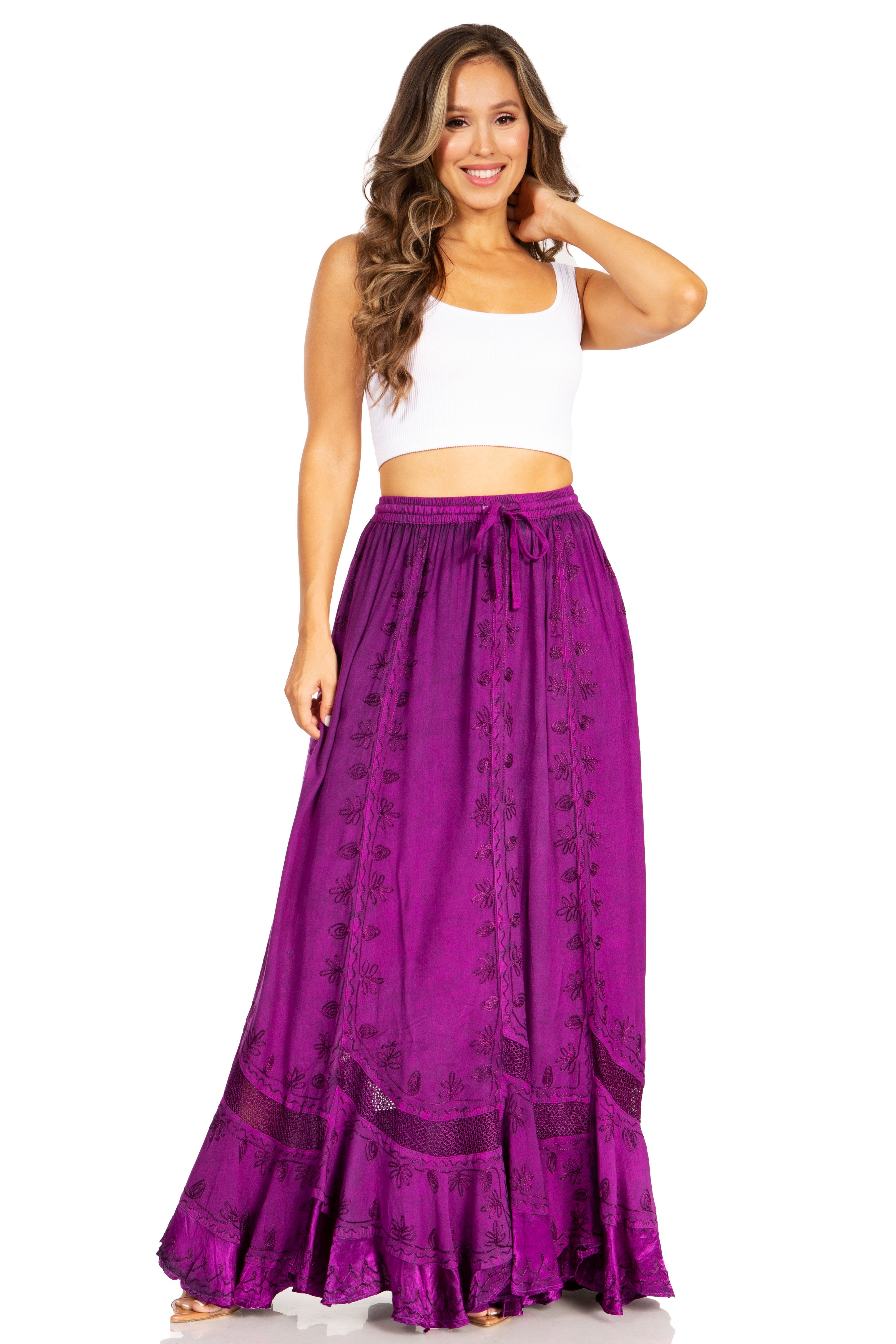 Sakkas - Ivy Second Women's Maxi Boho Elastic Waist Skirt