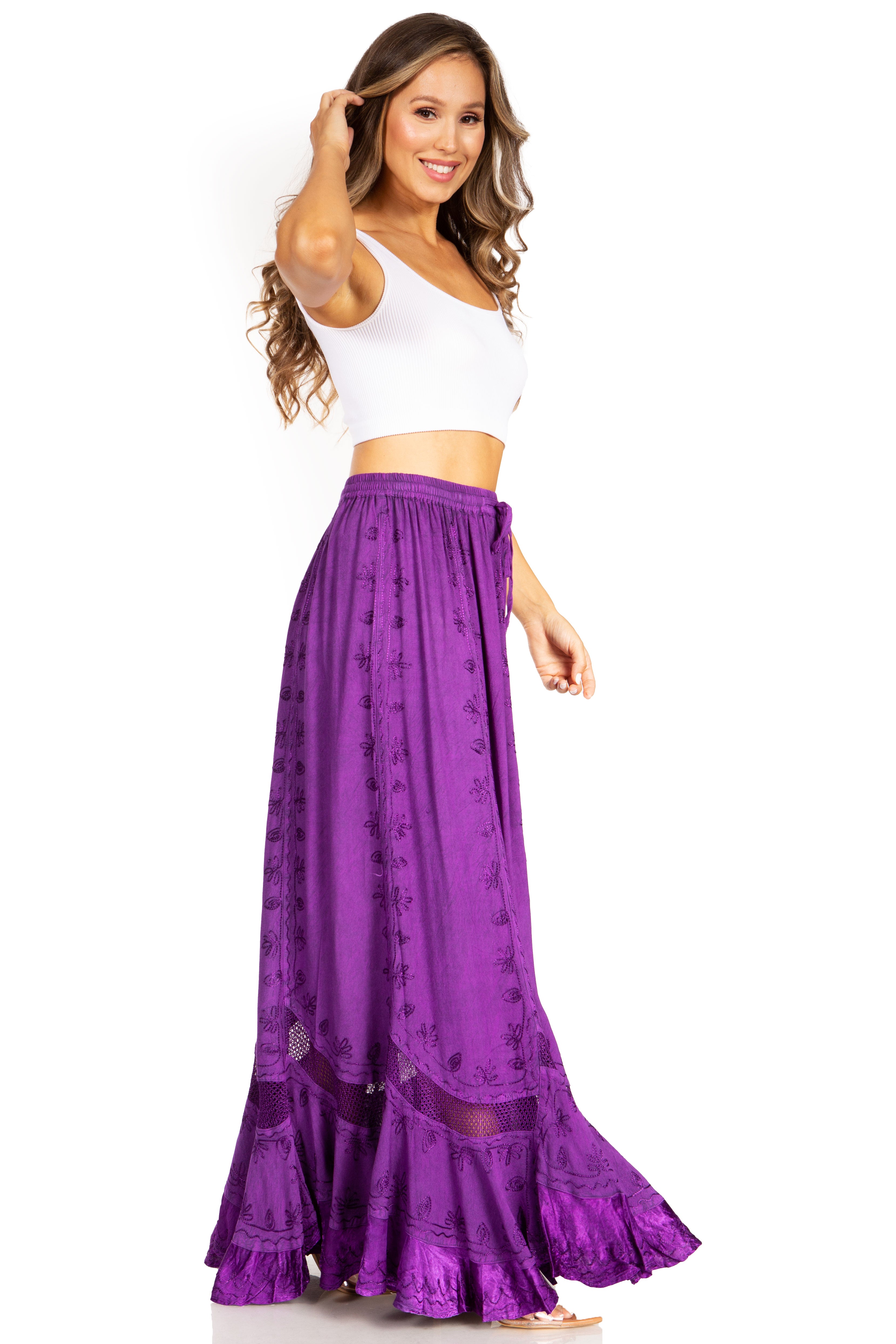 Sakkas - Ivy Second Women's Maxi Boho Elastic Waist Skirt