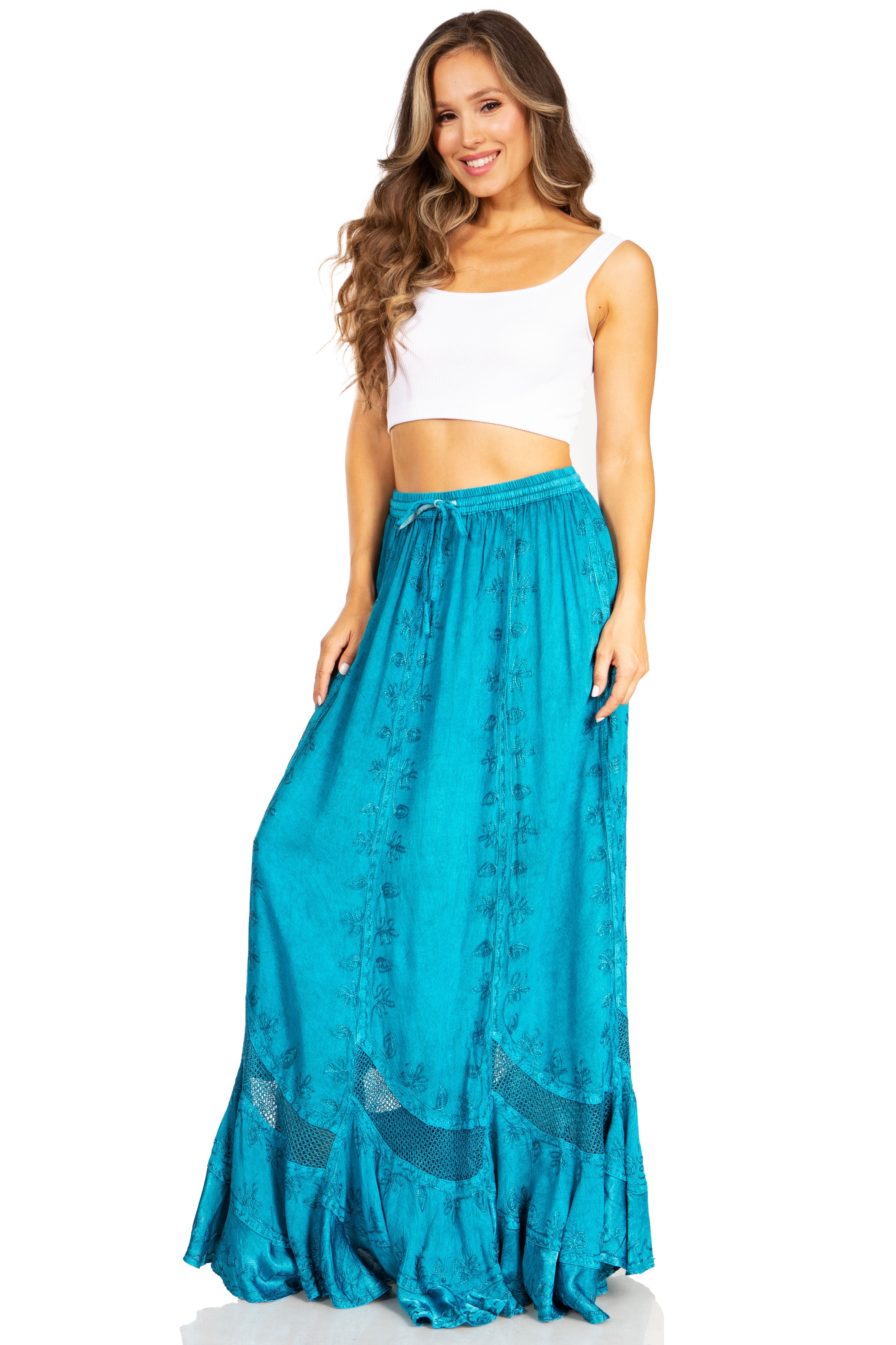 Sakkas - Ivy Second Women's Maxi Boho Elastic Waist Skirt
