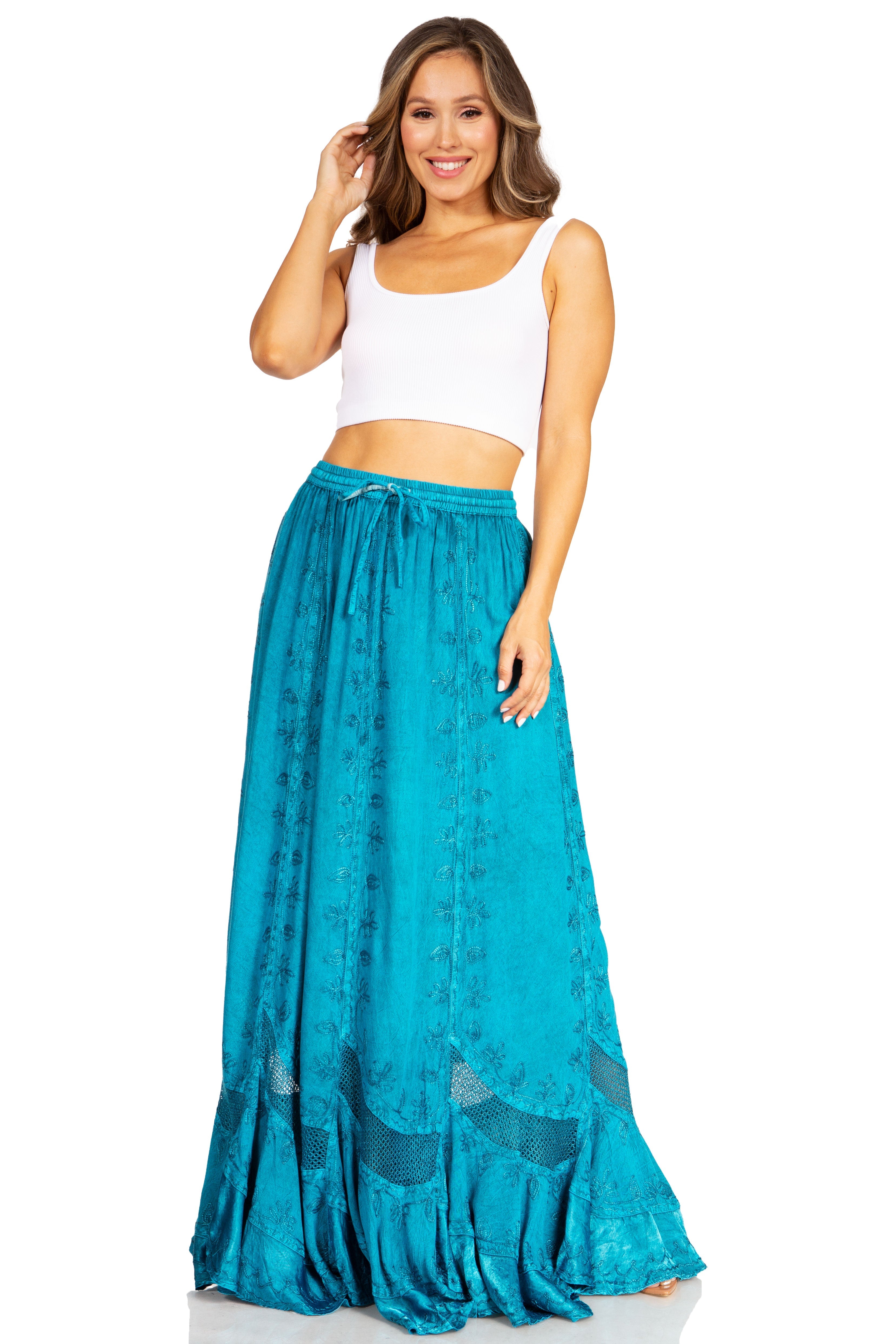 Sakkas - Ivy Second Women's Maxi Boho Elastic Waist Skirt