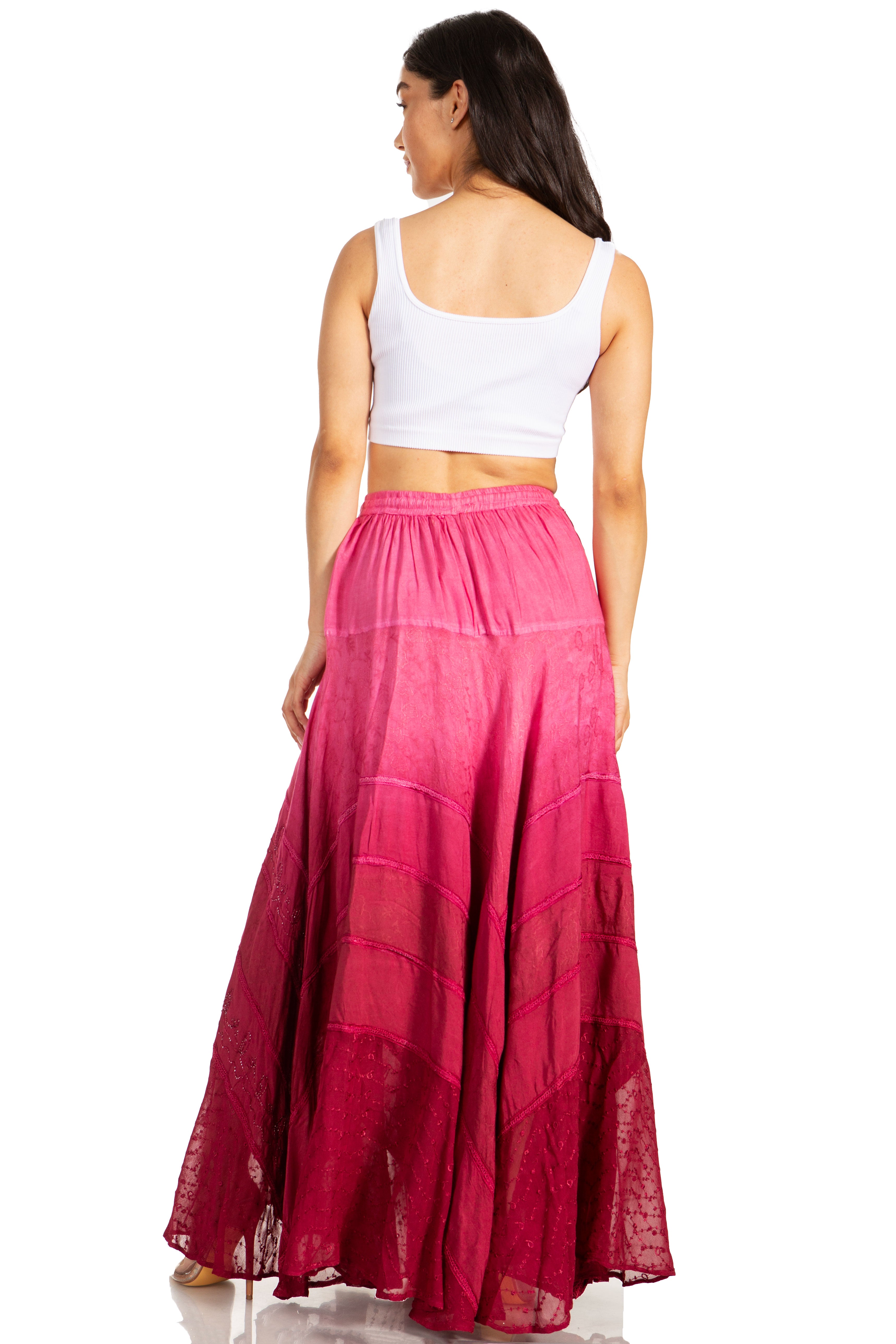 Sakkas - Lyra Bohemian Soft Brocade Rayon Tiered Embroidered Flowy Long Skirt