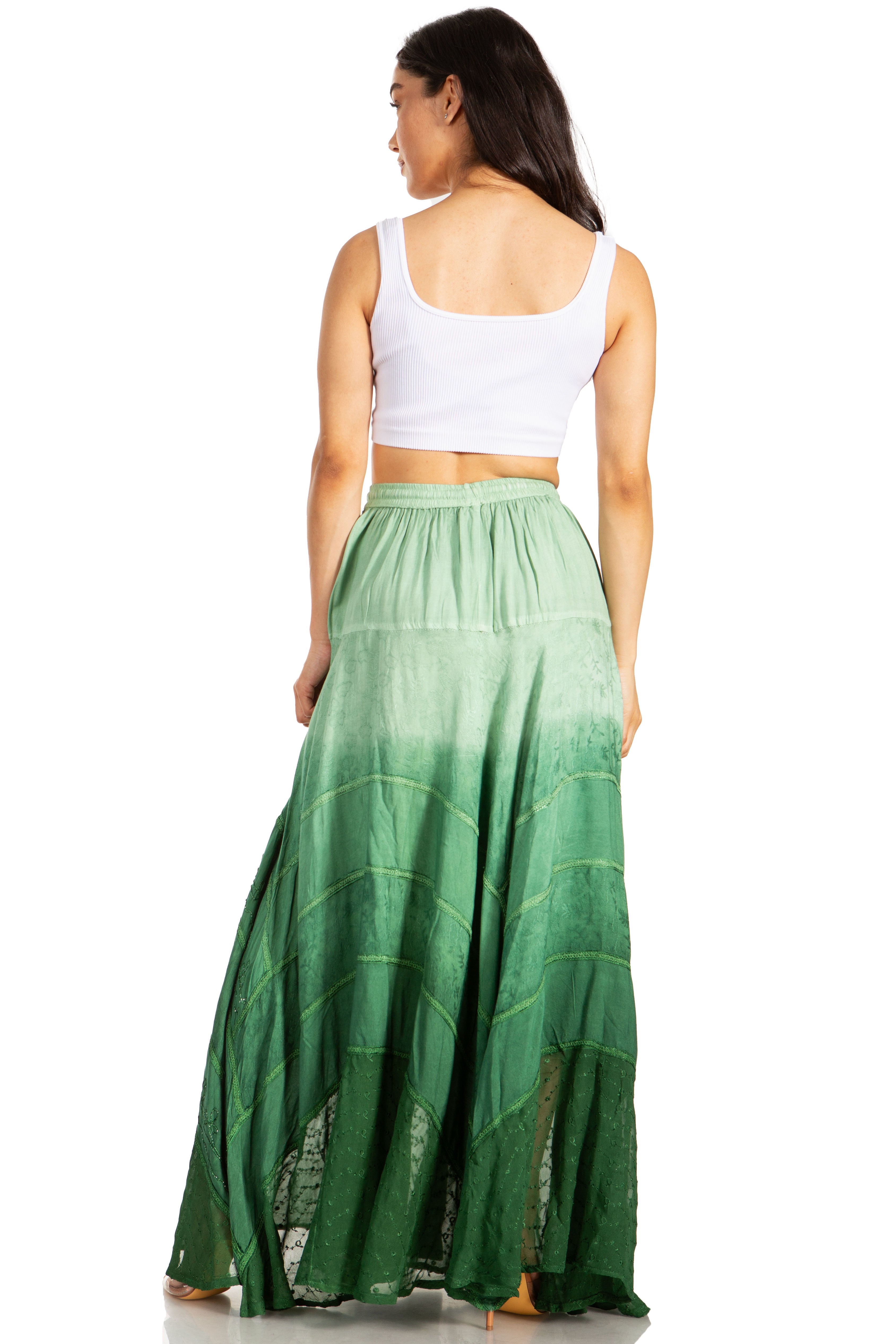 Sakkas - Lyra Bohemian Soft Brocade Rayon Tiered Embroidered Flowy Long Skirt