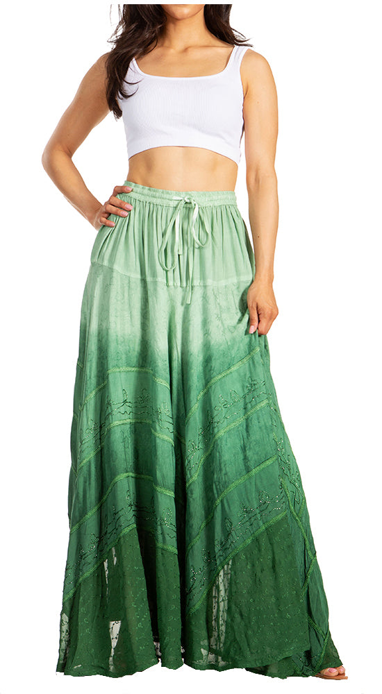 Sakkas - Lyra Bohemian Soft Brocade Rayon Tiered Embroidered Flowy Long Skirt