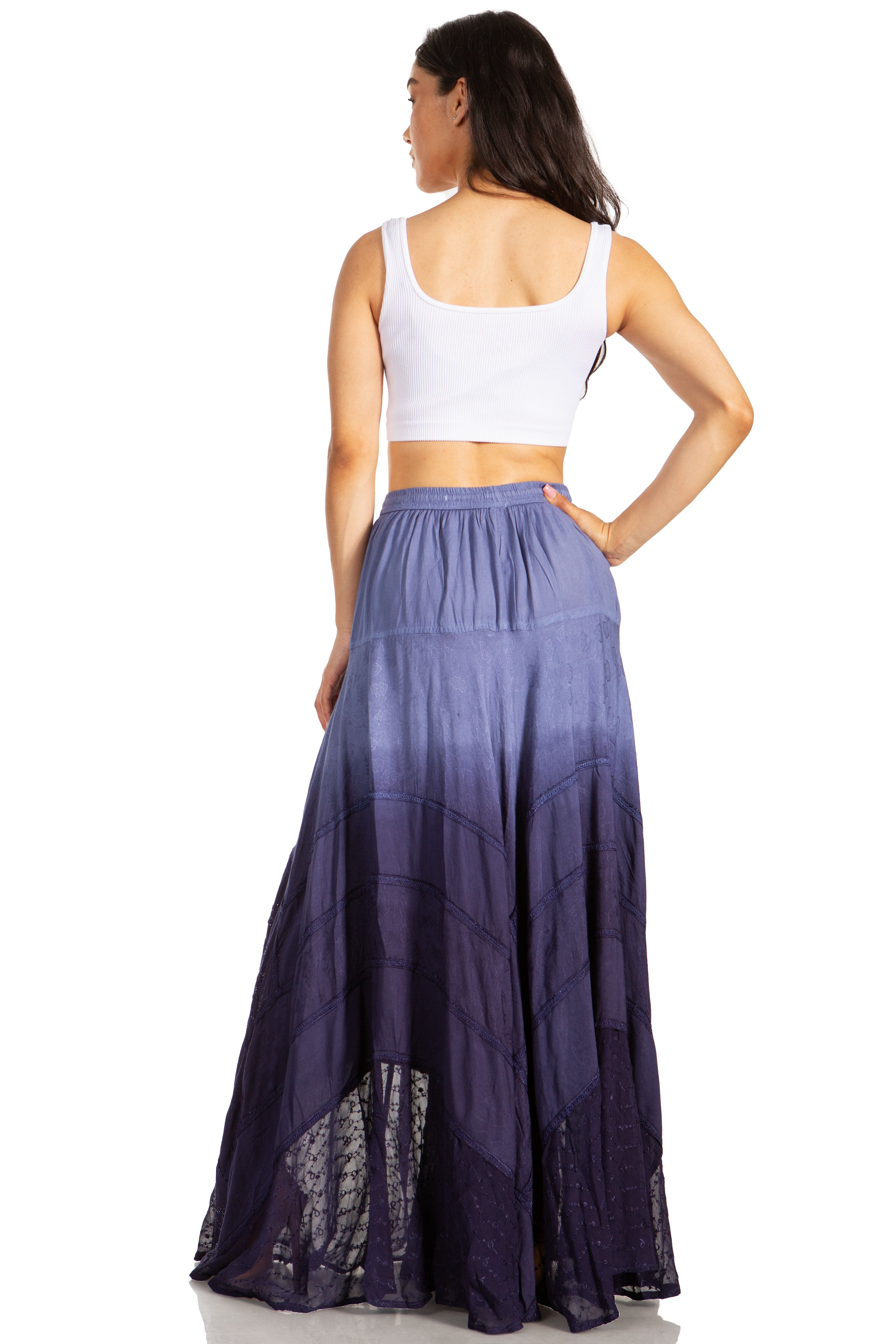 Sakkas - Lyra Bohemian Soft Brocade Rayon Tiered Embroidered Flowy Long Skirt
