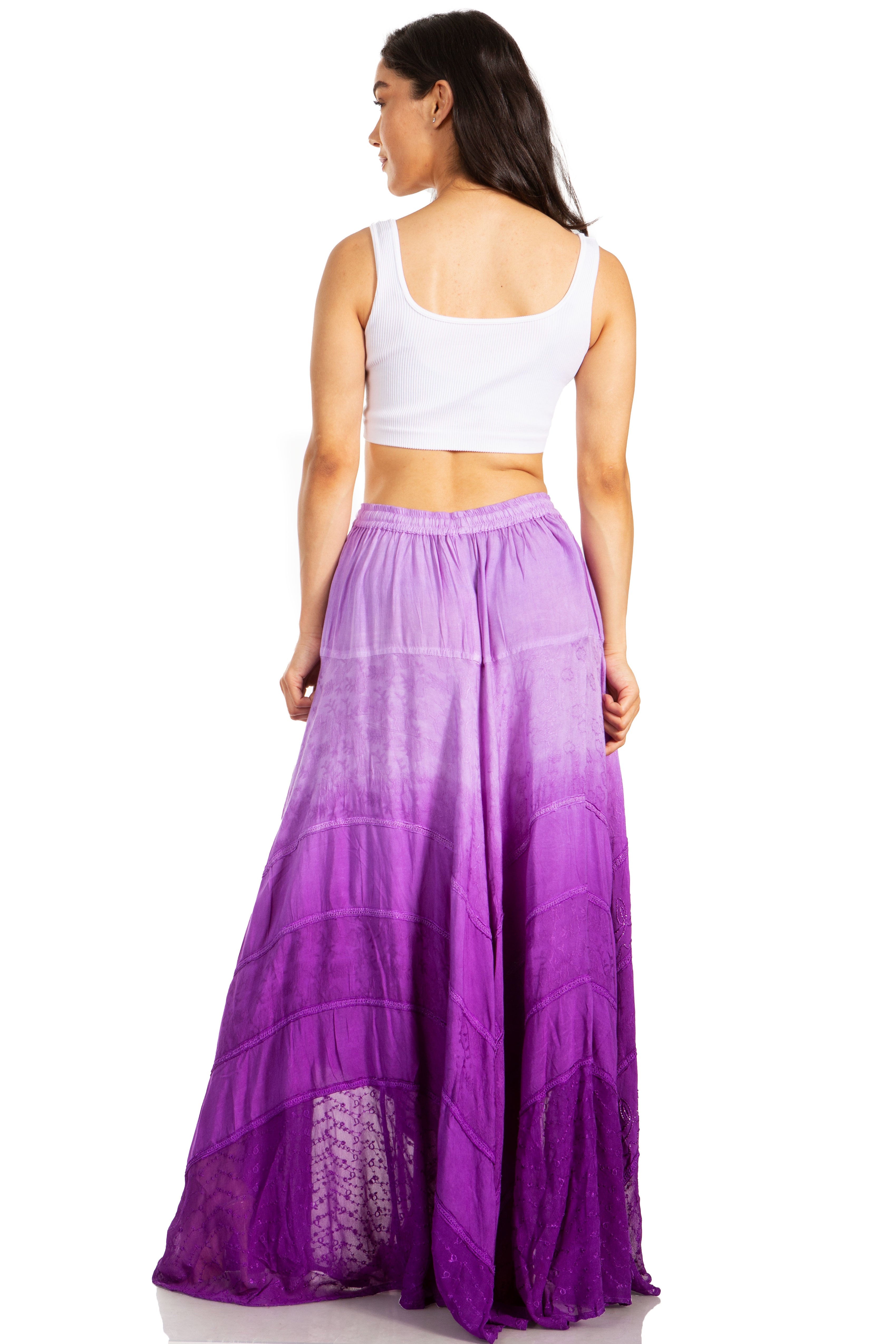 Sakkas - Lyra Bohemian Soft Brocade Rayon Tiered Embroidered Flowy Long Skirt