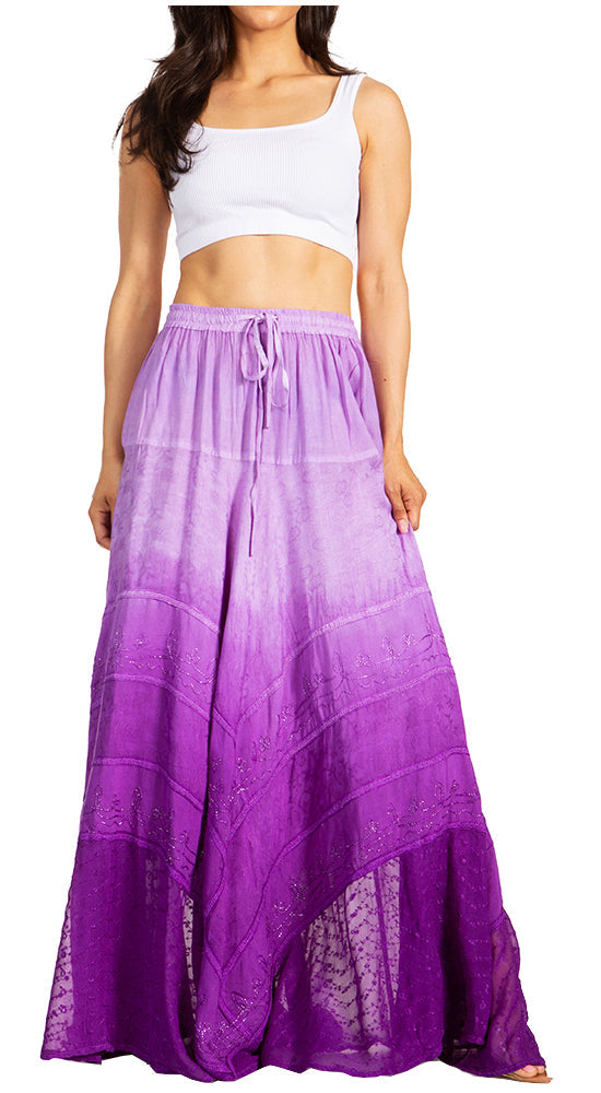 Sakkas - Lyra Bohemian Soft Brocade Rayon Tiered Embroidered Flowy Long Skirt