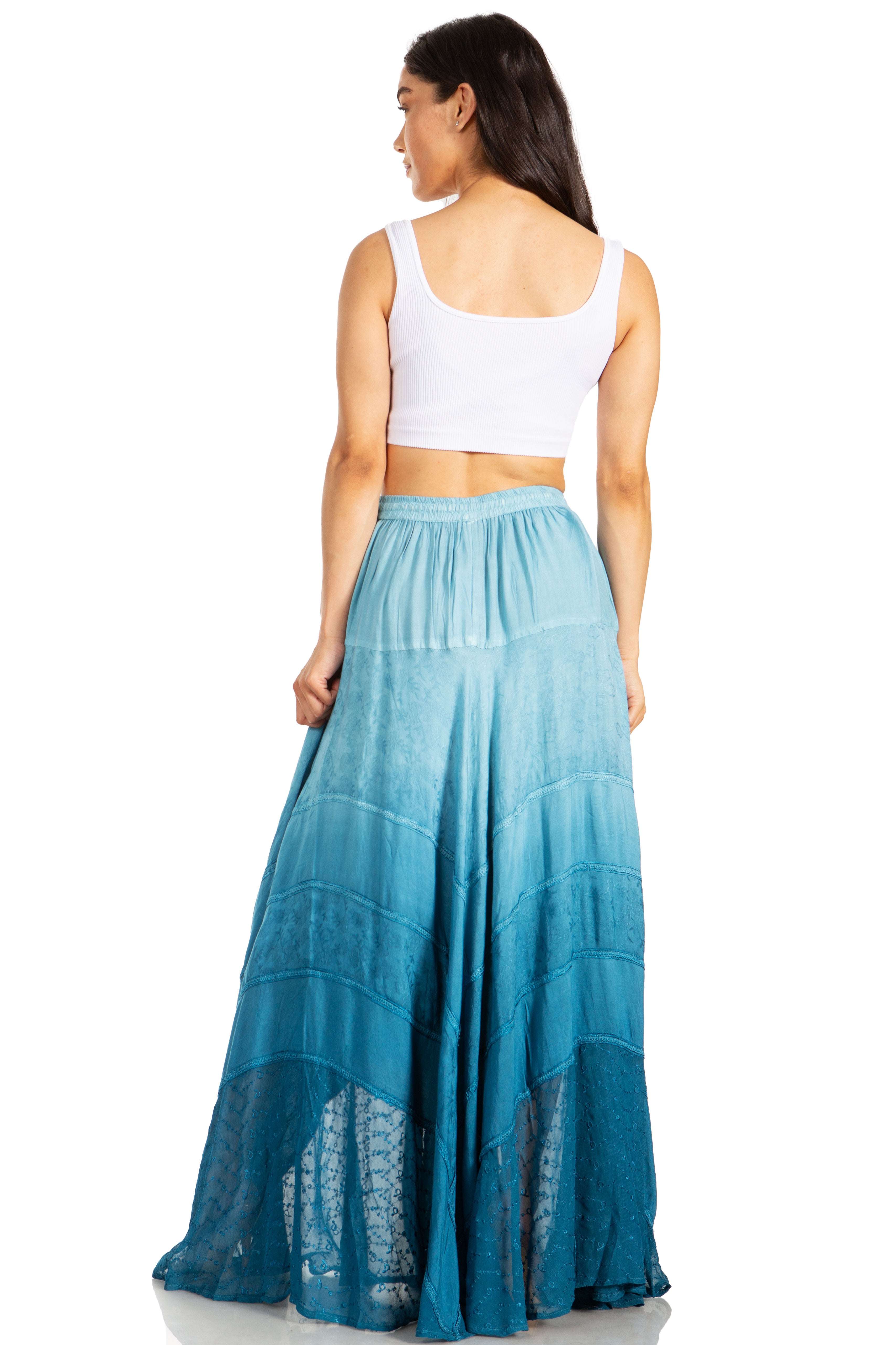Sakkas - Lyra Bohemian Soft Brocade Rayon Tiered Embroidered Flowy Long Skirt