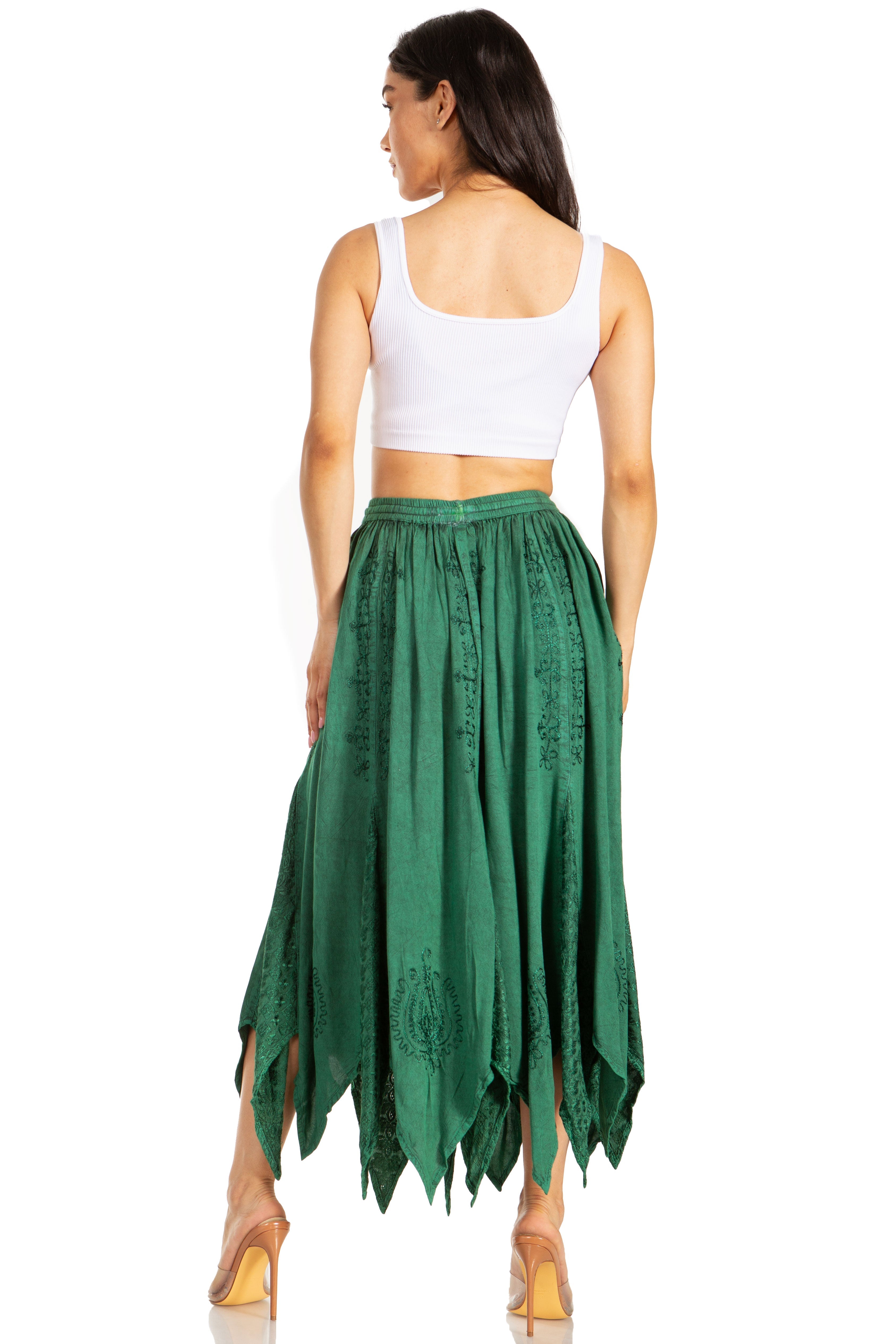 Sakkas - Emery Vintage Retro Maxi Rayon Embroidered Zigzag Hem Flowy Skirt