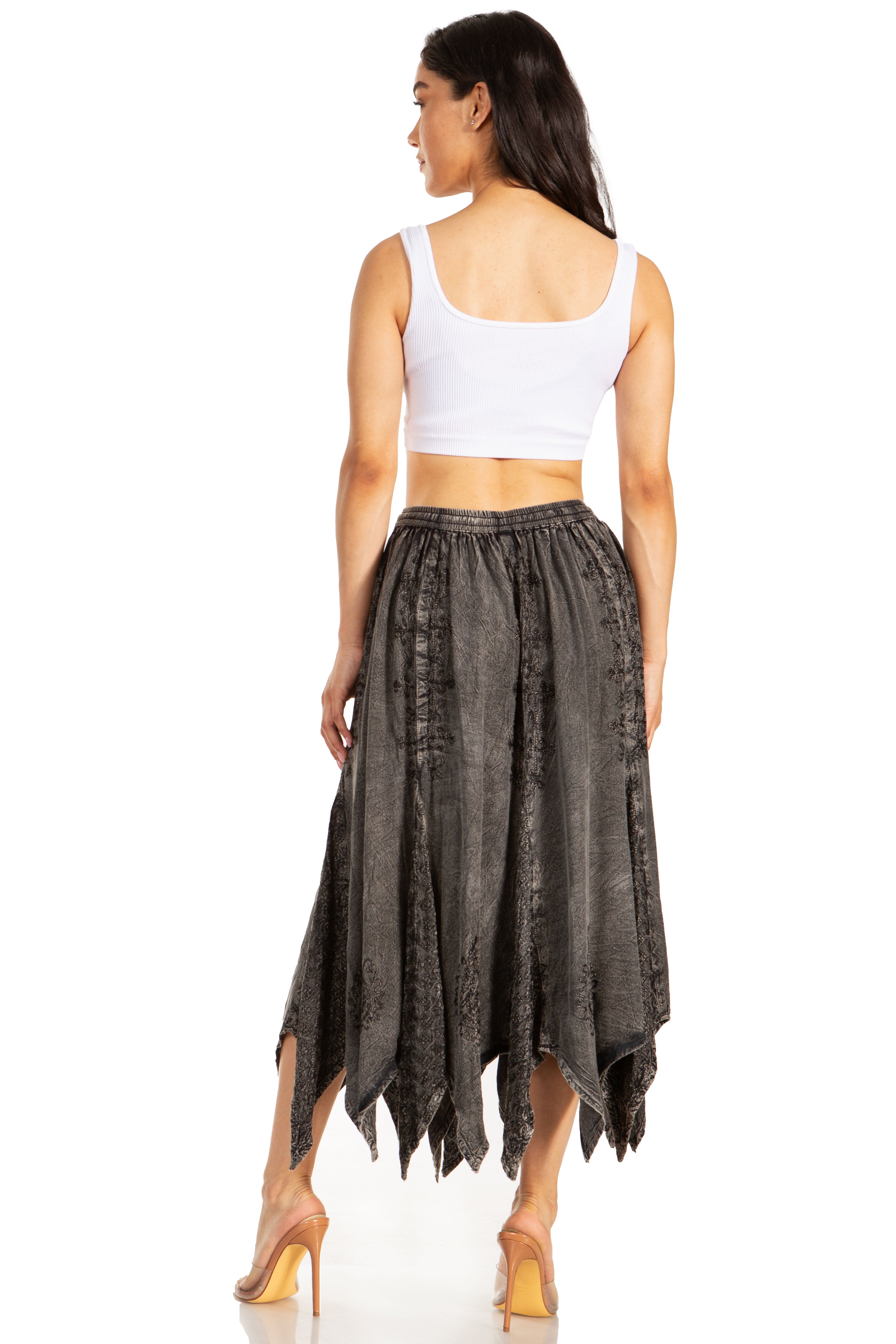 Sakkas - Emery Vintage Retro Maxi Rayon Embroidered Zigzag Hem Flowy Skirt