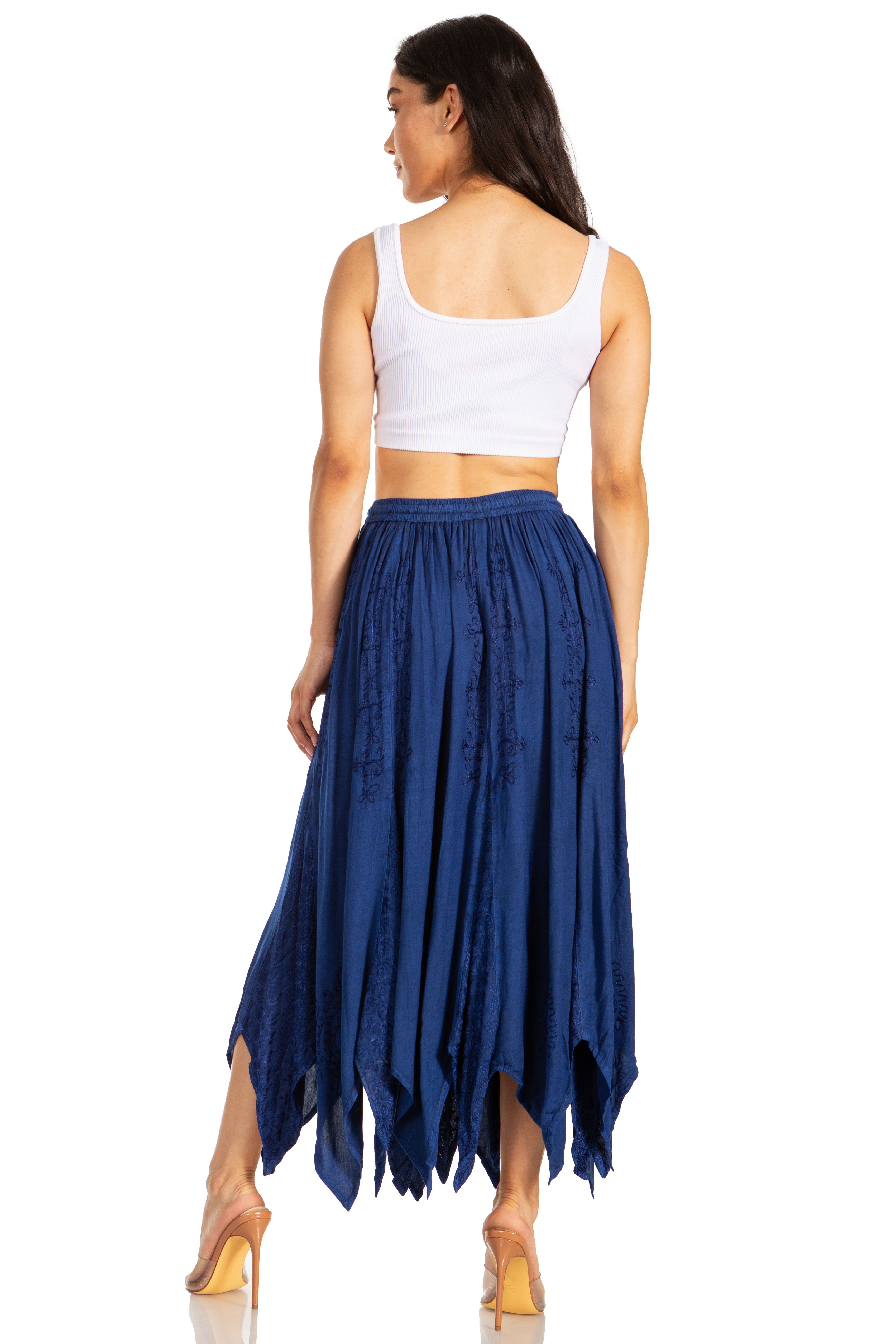Sakkas - Emery Vintage Retro Maxi Rayon Embroidered Zigzag Hem Flowy Skirt