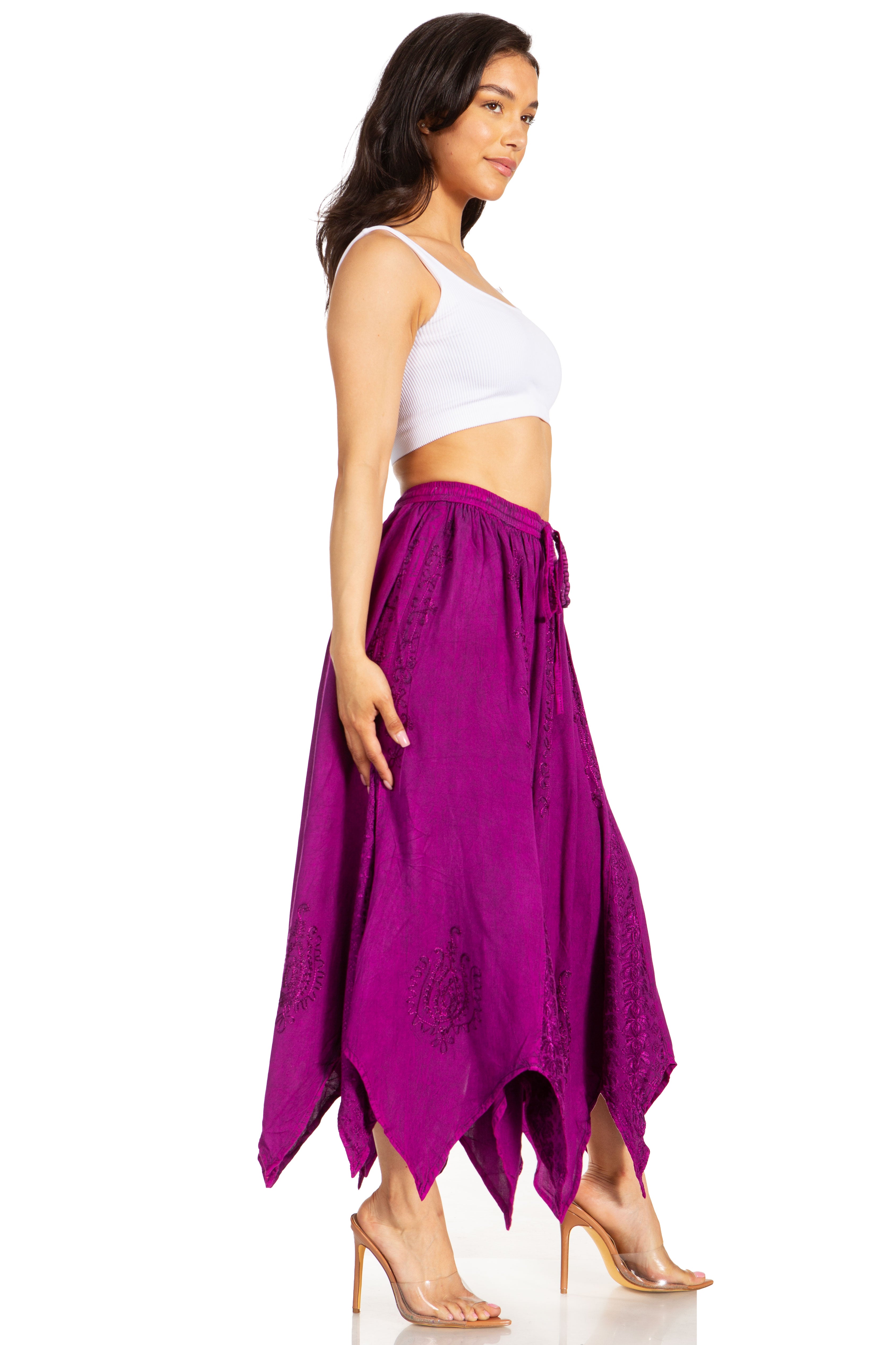 Sakkas - Emery Vintage Retro Maxi Rayon Embroidered Zigzag Hem Flowy Skirt