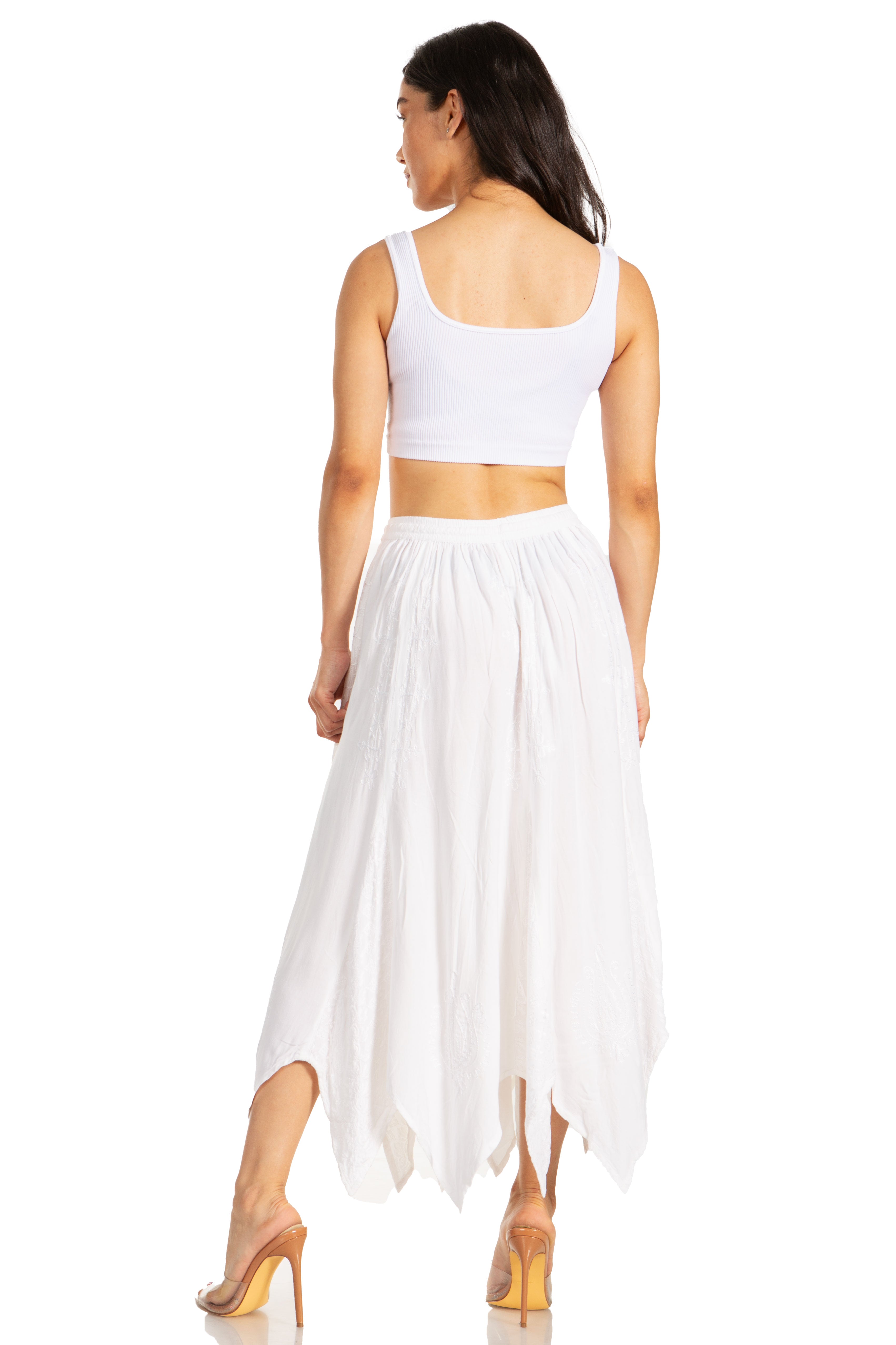Sakkas - Emery Vintage Retro Maxi Rayon Embroidered Zigzag Hem Flowy Skirt