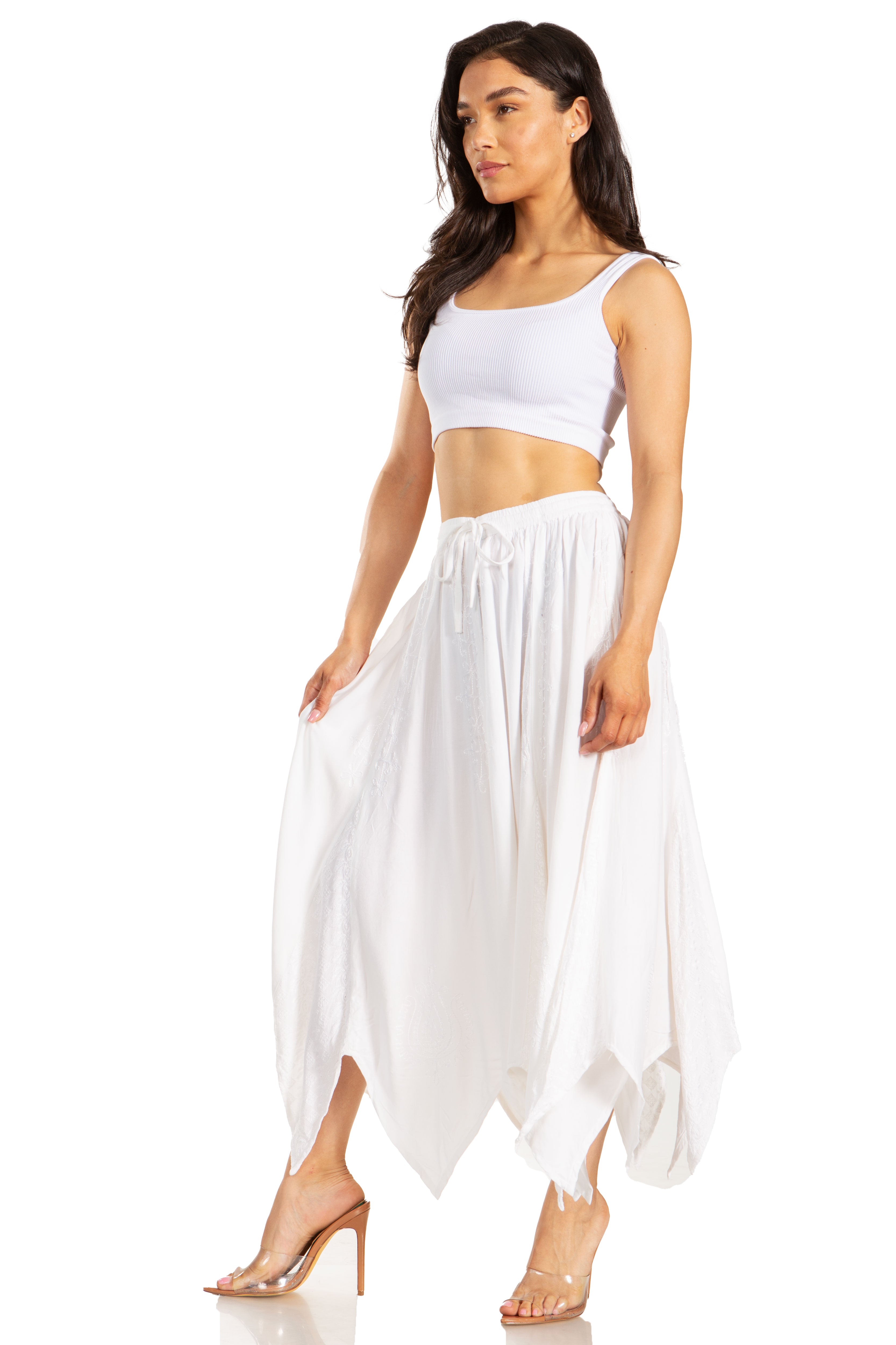 Sakkas - Emery Vintage Retro Maxi Rayon Embroidered Zigzag Hem Flowy Skirt