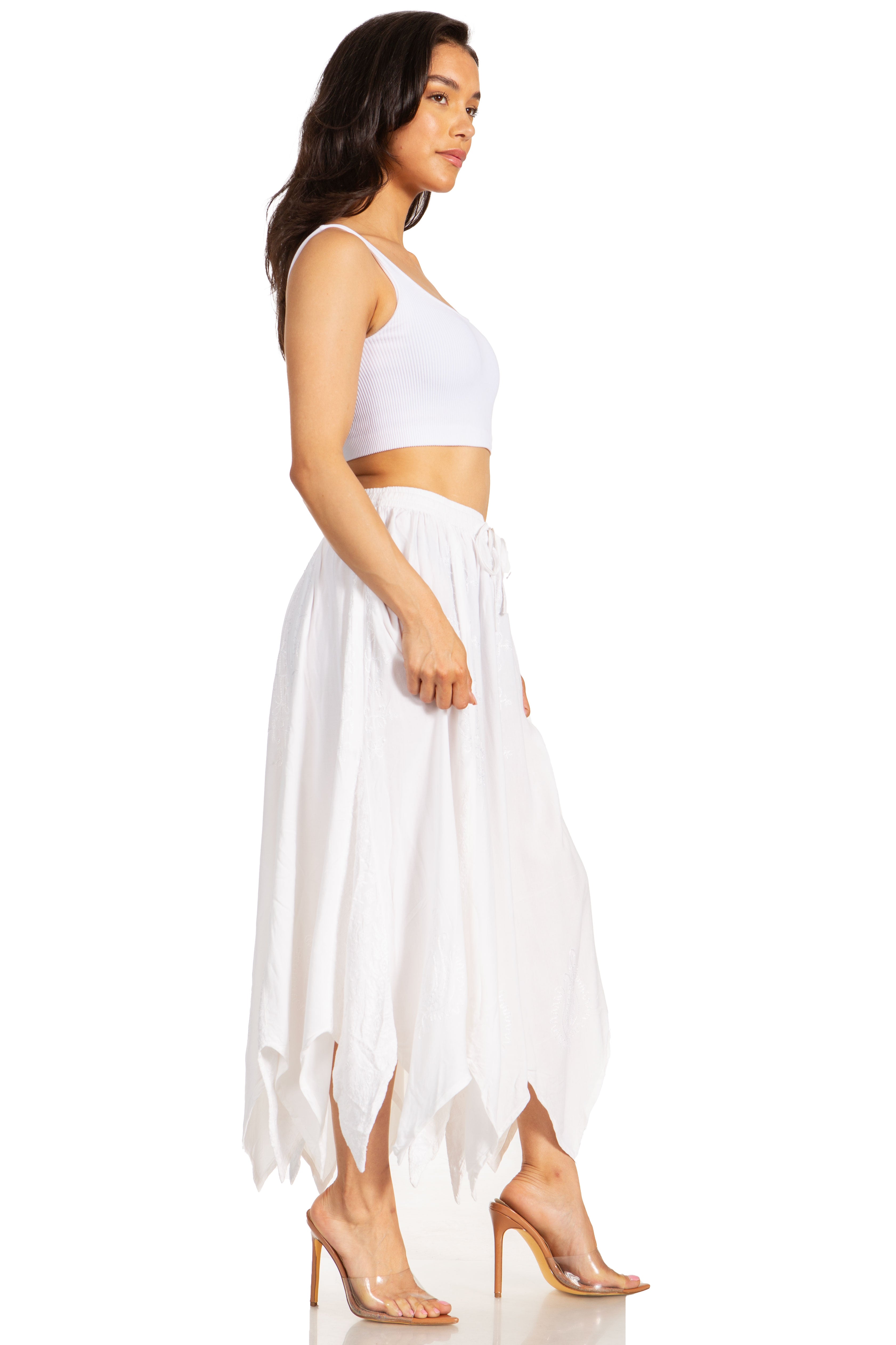 Sakkas - Emery Vintage Retro Maxi Rayon Embroidered Zigzag Hem Flowy Skirt