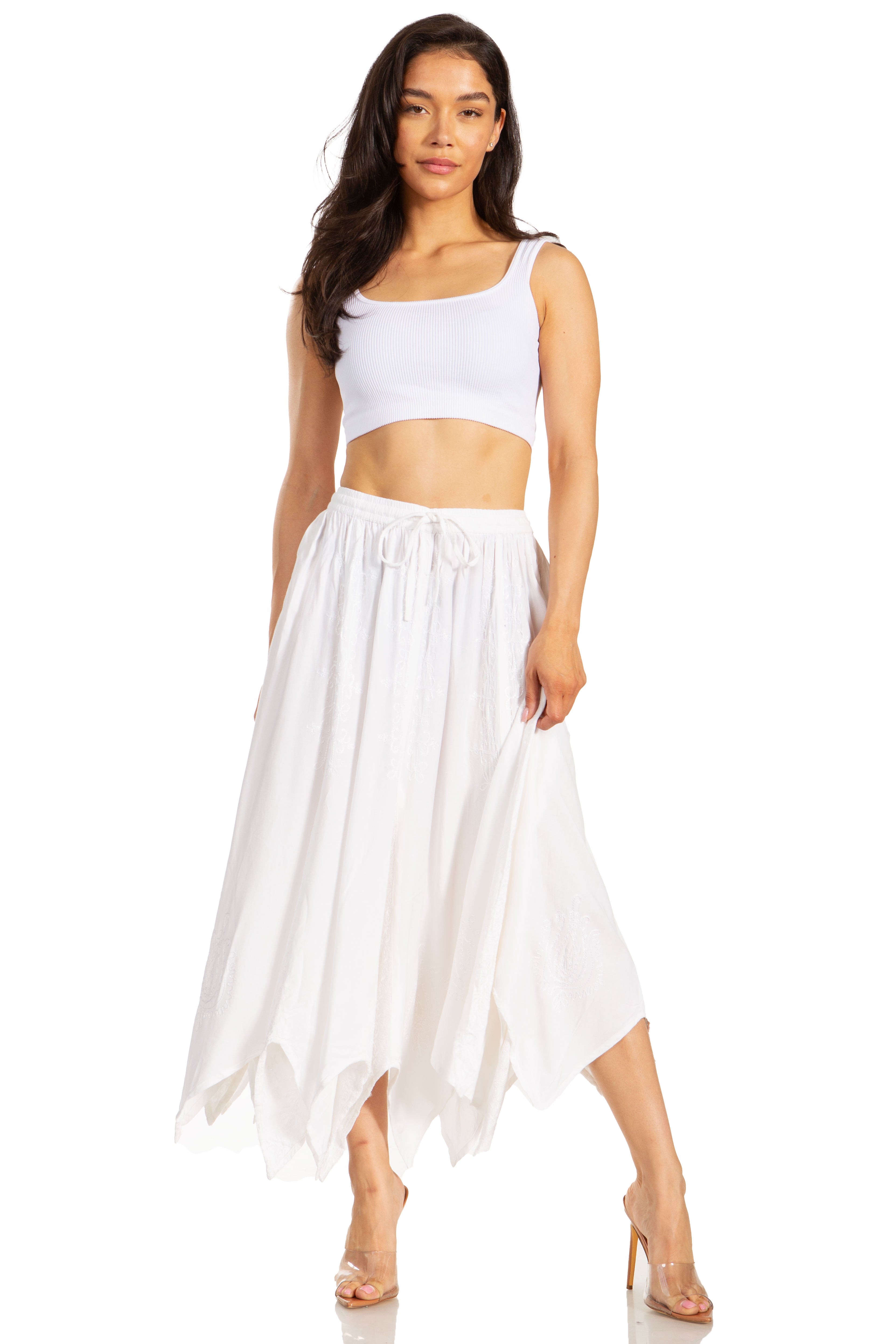 Sakkas - Emery Vintage Retro Maxi Rayon Embroidered Zigzag Hem Flowy Skirt