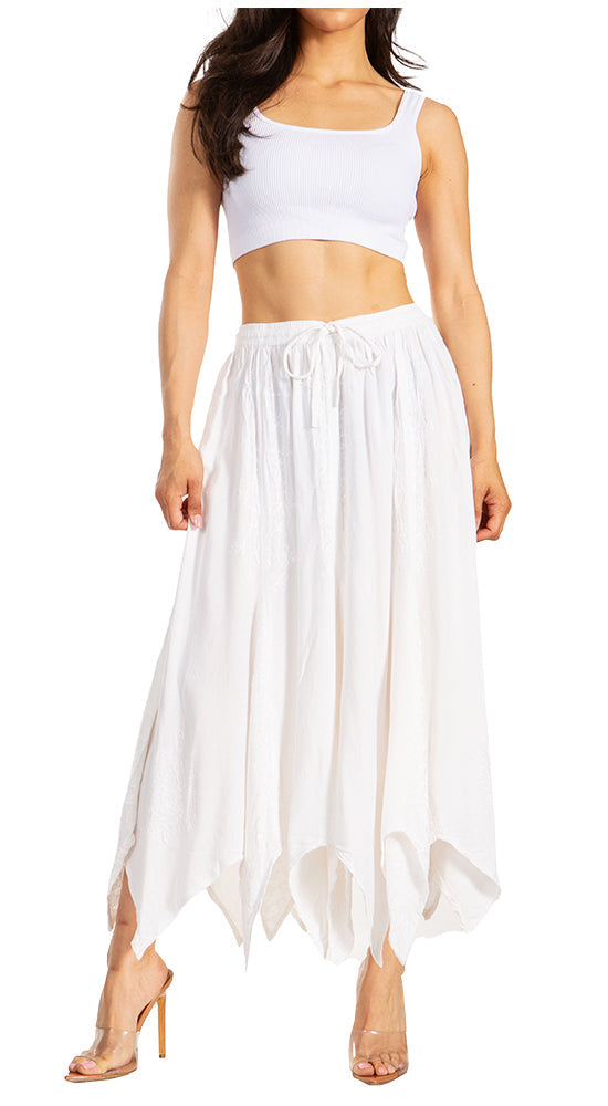 Sakkas - Emery Vintage Retro Maxi Rayon Embroidered Zigzag Hem Flowy Skirt