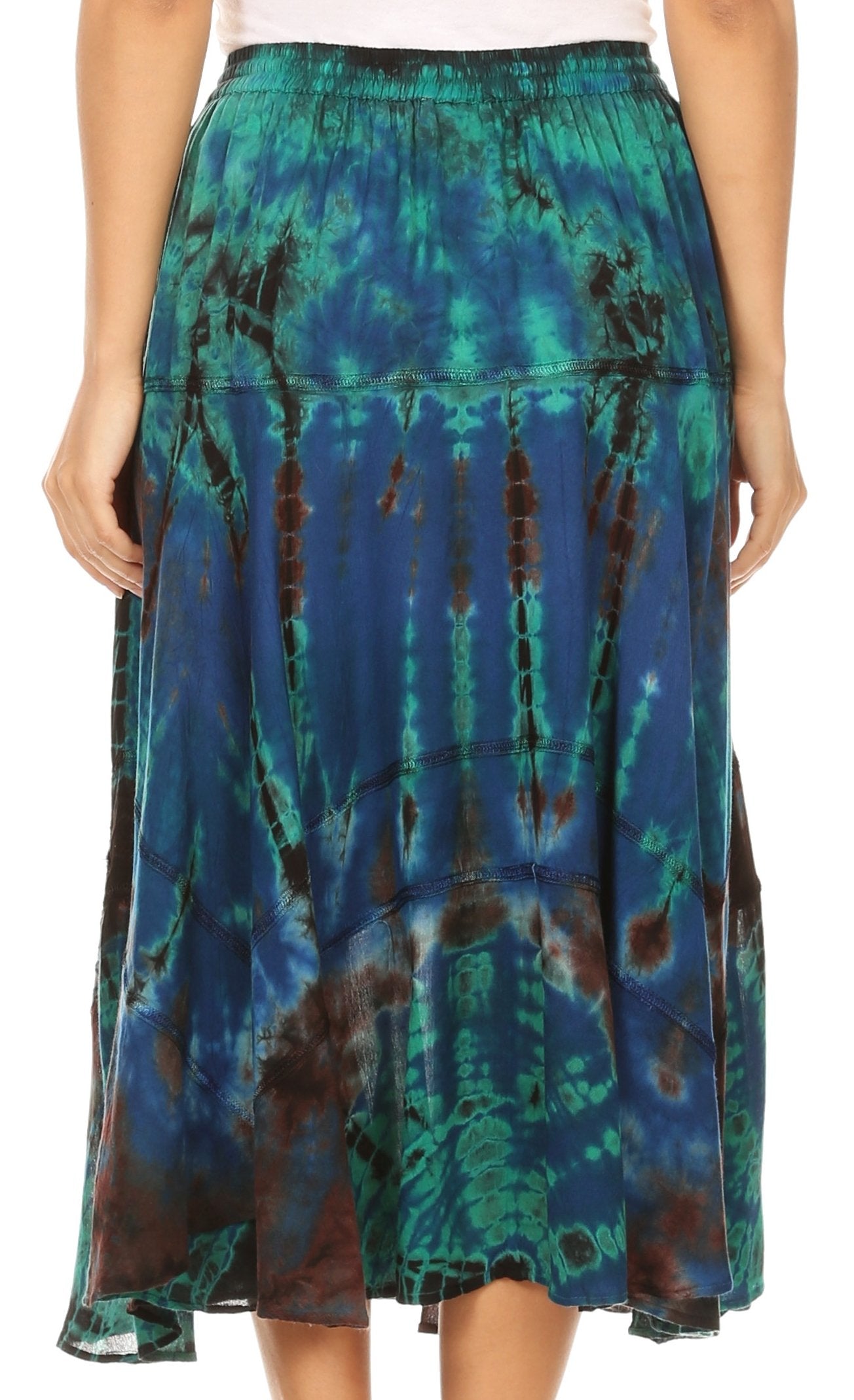 Sakkas - Justina Dance Midi Full Circle Tie-dye Skirt with Elastic Waist