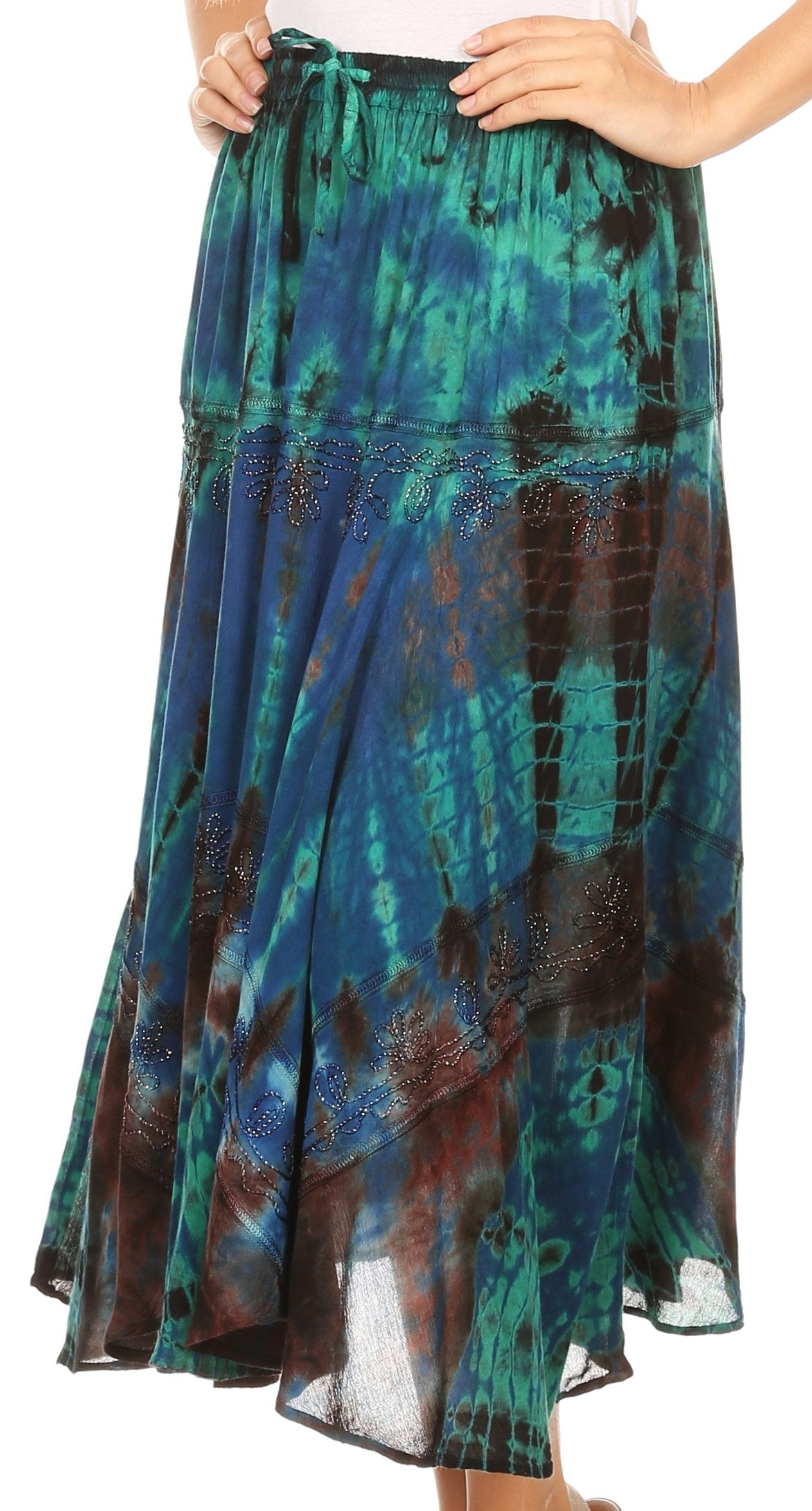 Sakkas - Justina Dance Midi Full Circle Tie-dye Skirt with Elastic Waist