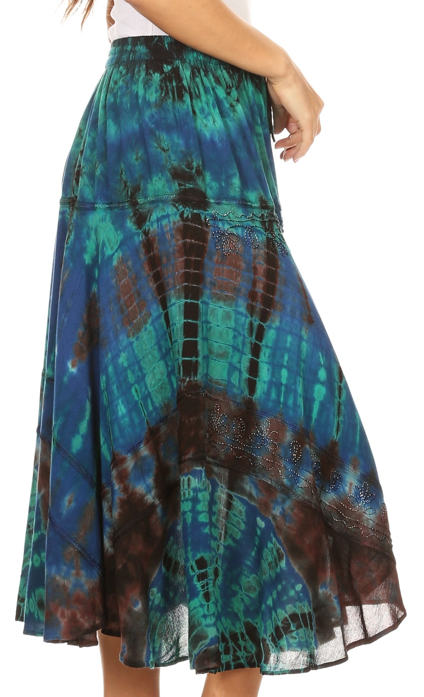 Sakkas - Justina Dance Midi Full Circle Tie-dye Skirt with Elastic Waist