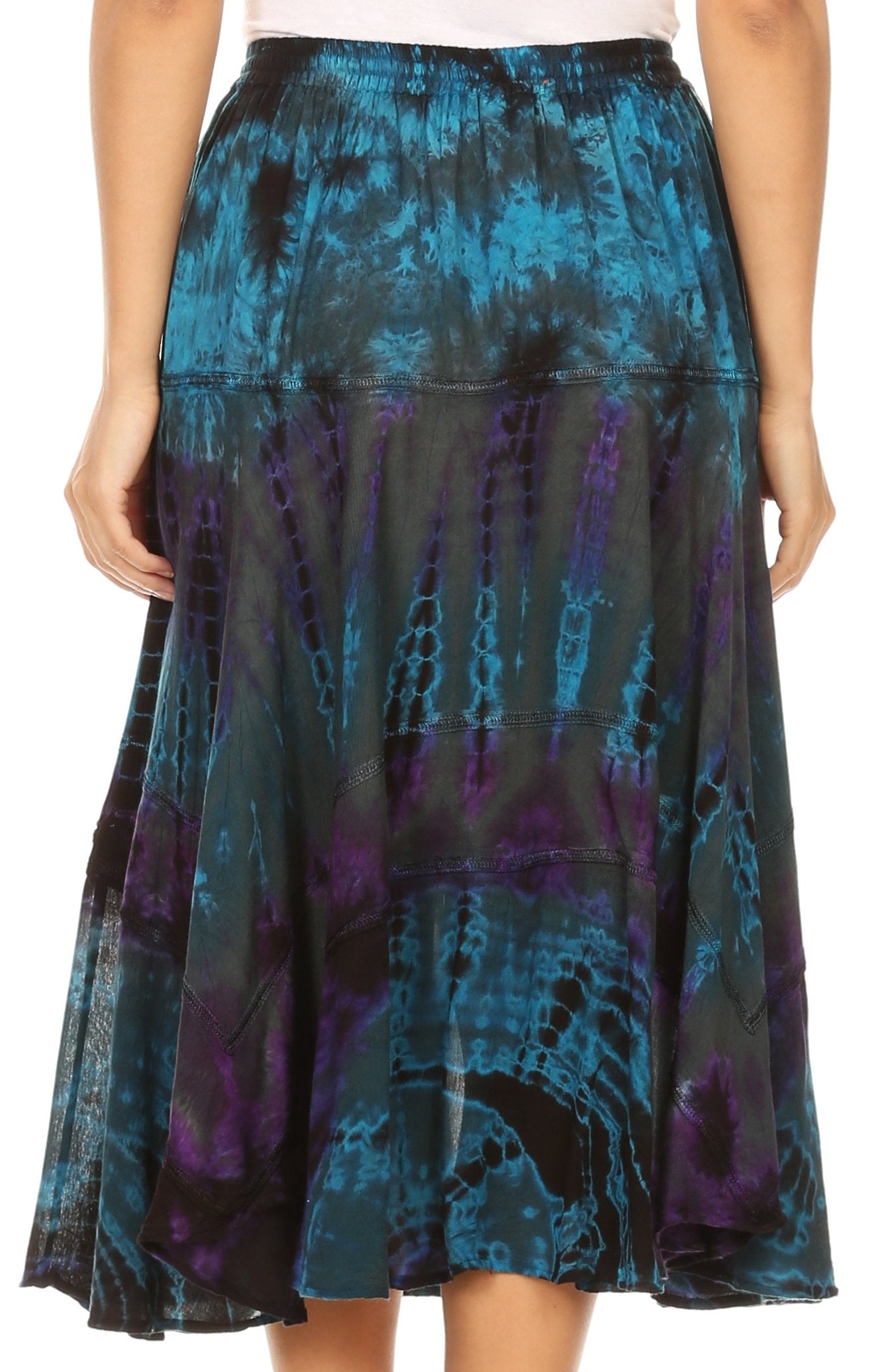 Sakkas - Justina Dance Midi Full Circle Tie-dye Skirt with Elastic Waist