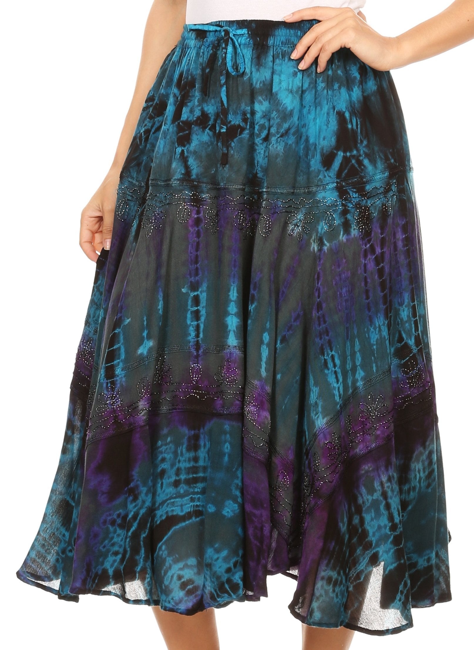 Sakkas - Justina Dance Midi Full Circle Tie-dye Skirt with Elastic Waist